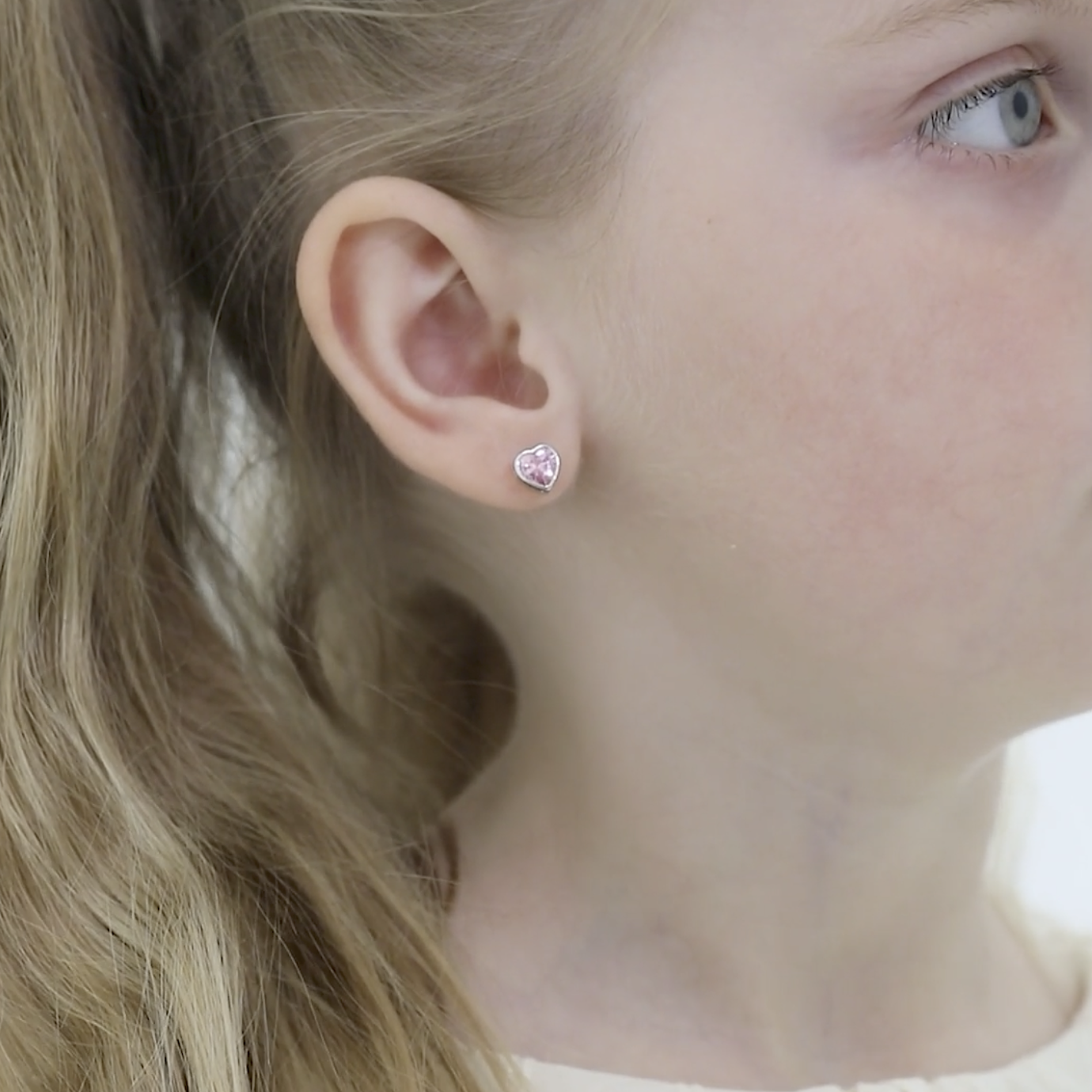 thumbnail video image 2 of 925 Sterling Silver 7mm Bezel Cubic Zirconia Heart Screw Back Earrings for Girls, 2 of 10
