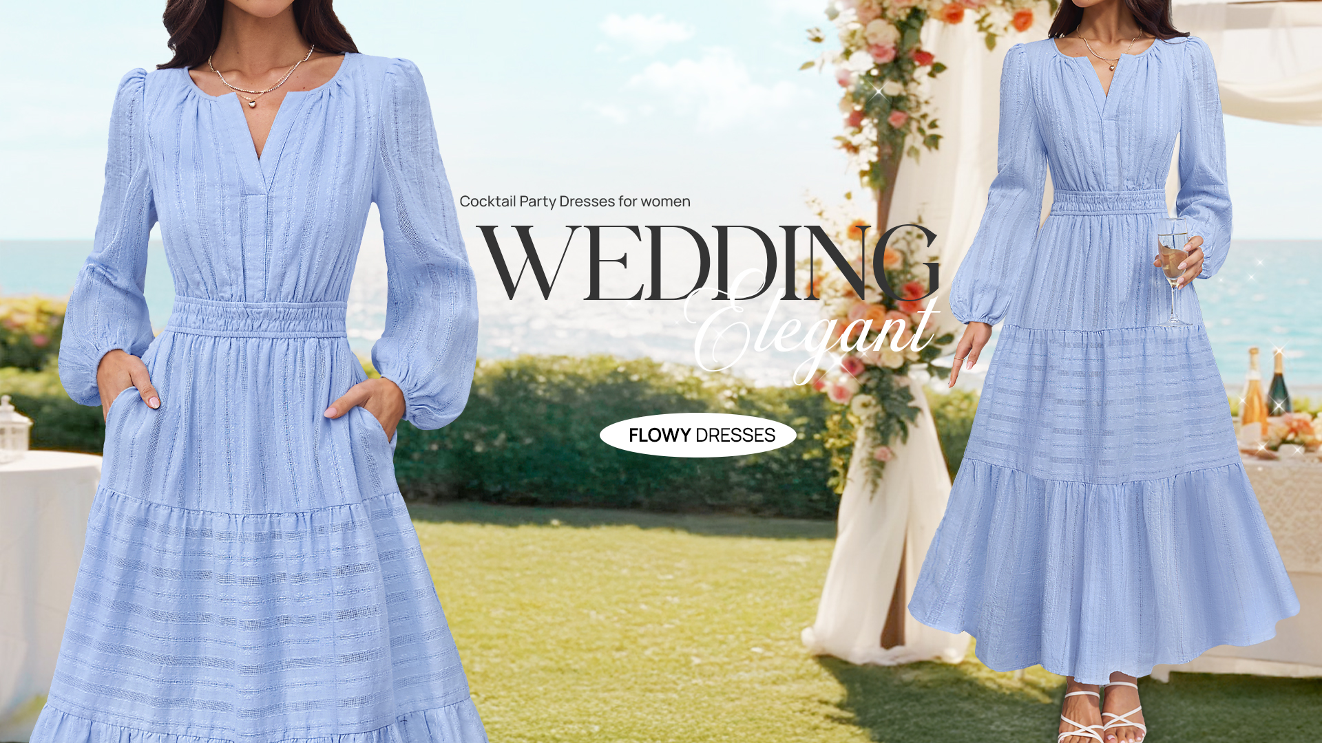 thumbnail video image 2 of Merokeety Womens Fall Casual Long Sleeve V Neck Tiered Cotton Maxi Dress Blue l, 2 of 5