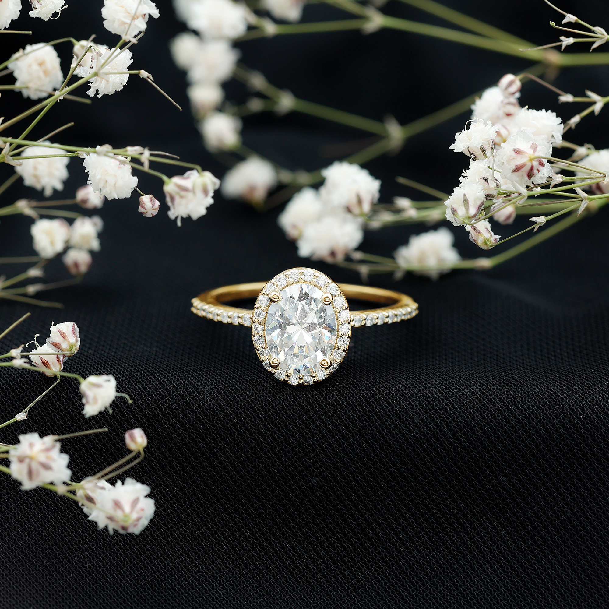 thumbnail video image 2 of Rosec Jewels Moissanite Oval Engagement Ring 1 Carat - Certified Moissanite Halo Ring - D-VS1 Quality, 18K White Gold, US 8.50, 2 of 8