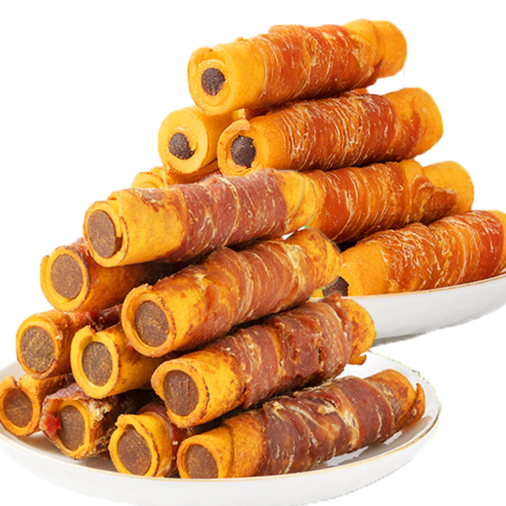 thumbnail video image 2 of Cowhide Wrapped in Chicken Beef Filling Dog Treats for Medium, & Large Dog - Made with Chicken and Cowhide - High Protein and Long Lasting Training Treats for Dogs, 10.6oz, 2 of 9