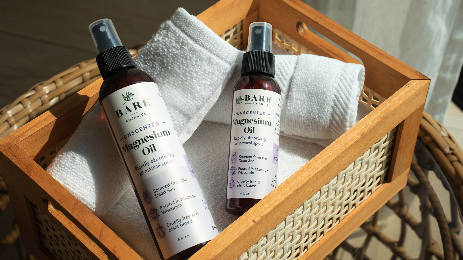 thumbnail video image 2 of Bare Botanics Magnesium Oil Spray Unscented 4 fl oz | Sourced from the Dead Sea, Made in Wisconsin, 2 of 8