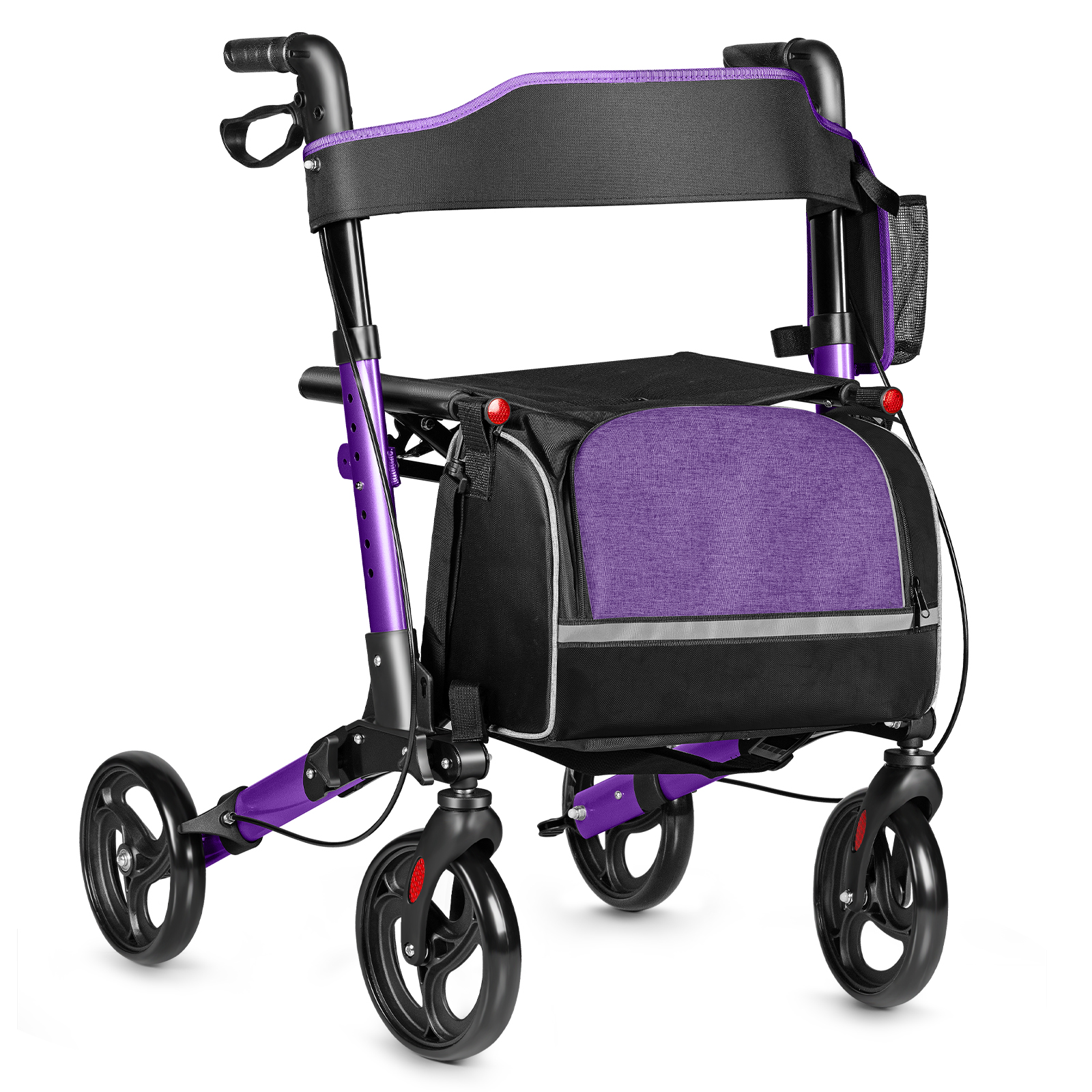 thumbnail video image 2 of Rolling Walkers with Handles & Backrest – 8 in-Wheels Mobility Walker for Seniors, Adult-Friendly Design, Includes Storage Bag – Purple, 2 of 8