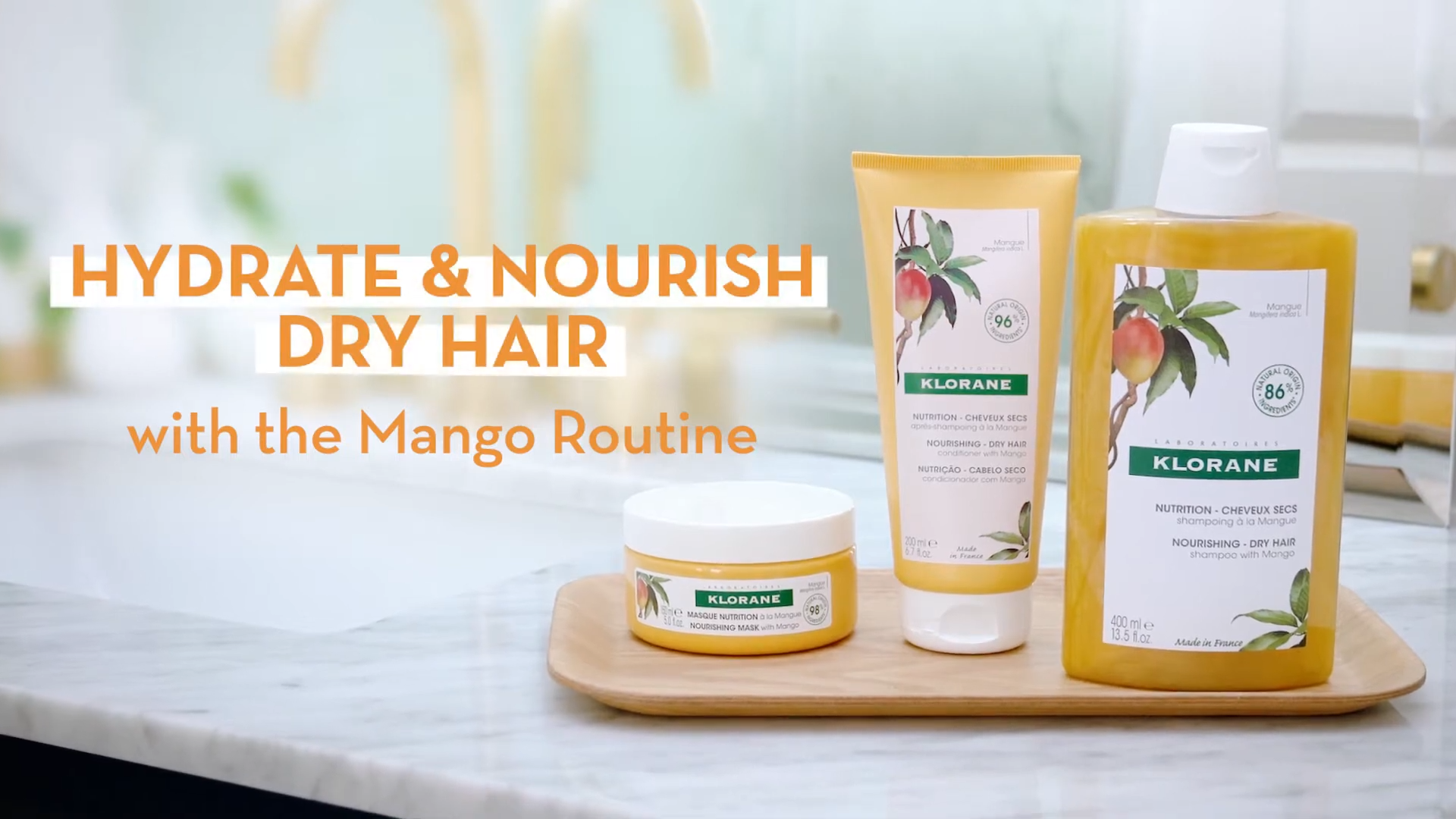 thumbnail video image 2 of Klorane Nourishing Dry Hair Oil with Mango - Hydrating and Protecting Bi-Phase Spray - Adds Radiance & Shine, 3.3 fl oz, 2 of 8
