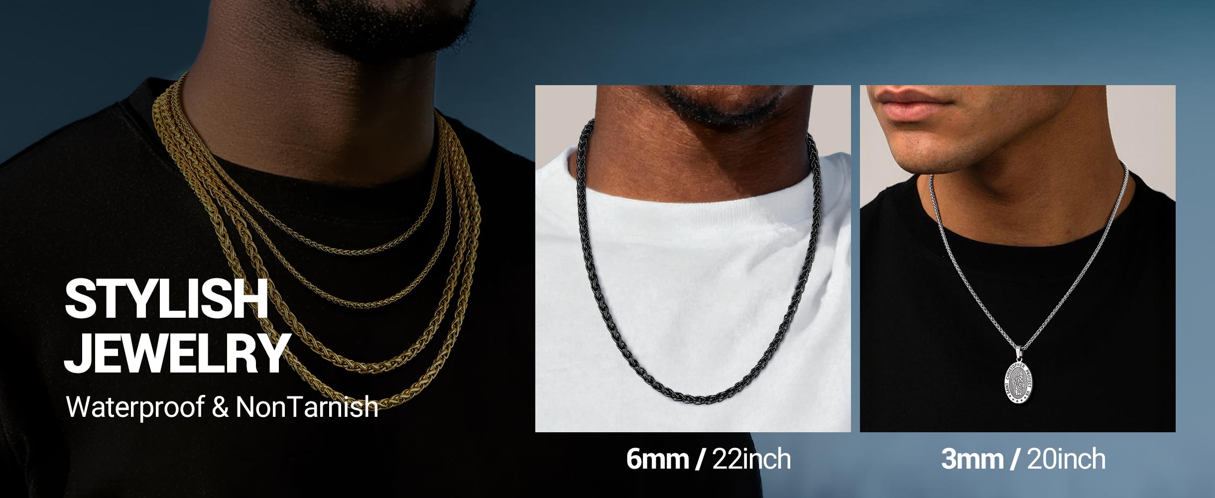 thumbnail video image 2 of PROSTEEL Chain Neckalce for Men Women 6mm 20 inch Male Wheat Silver Chain Stainless Steel Jewelry Gift for Fathers Day Birthday Graduation for Husband Dad Son, 2 of 8