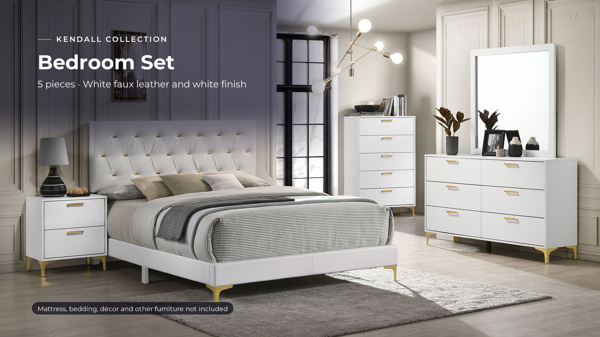 thumbnail video image 2 of Coaster Kendall 5-Piece Eastern King Bedroom Set, White, 2 of 18