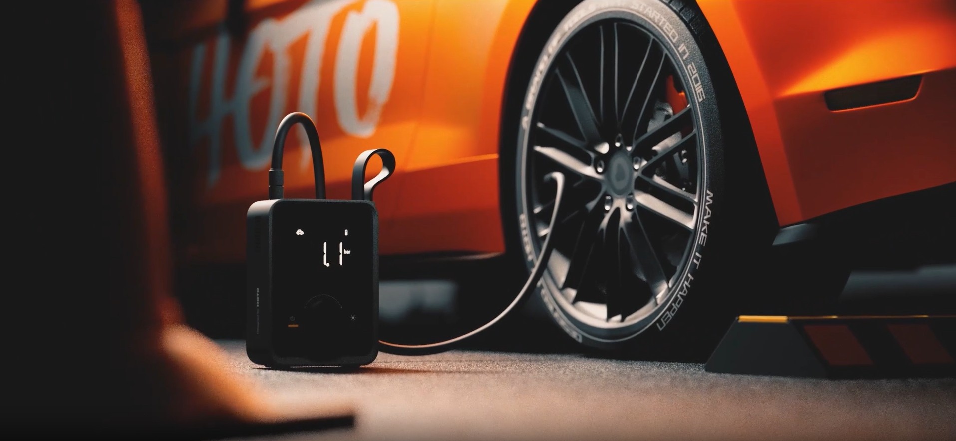 thumbnail video image 2 of HOTO Portable Electric 120PSI Tire Inflator with 12V Motor, Cordless Air Compressor with Digital Display for Car and Bike, 2 of 11