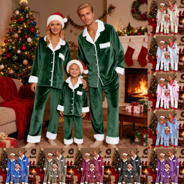 thumbnail video image 2 of HNMKIU Family Christmas Pajamas Long Sleeve Matching Holiday Sleepwear Outfits for Kid Blue，Kid_7-8 Years, 2 of 7