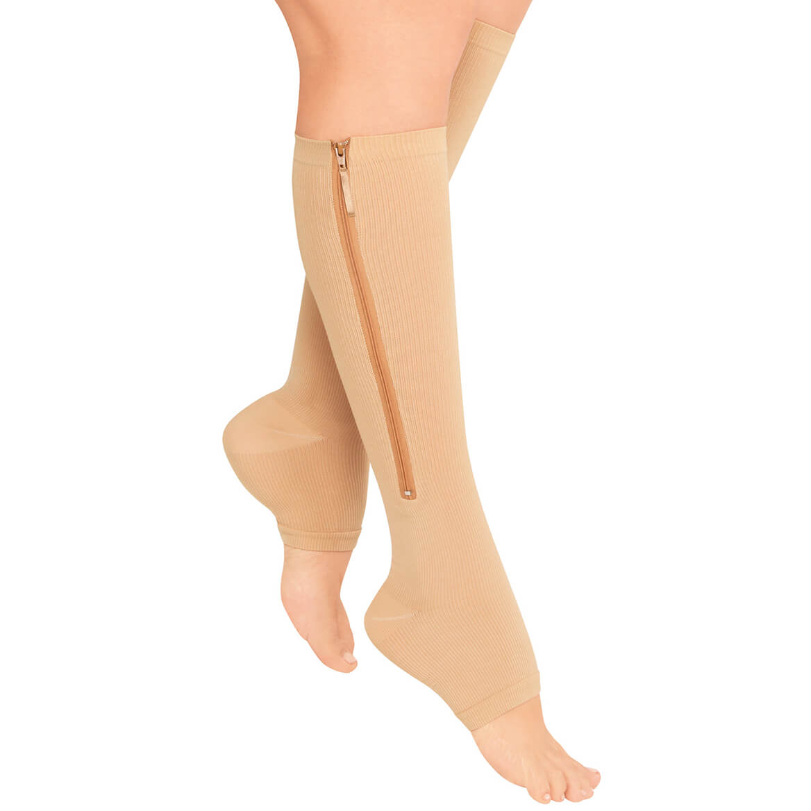 thumbnail video image 2 of Zippered Compression Stockings, Beige, S/M, 2 of 6