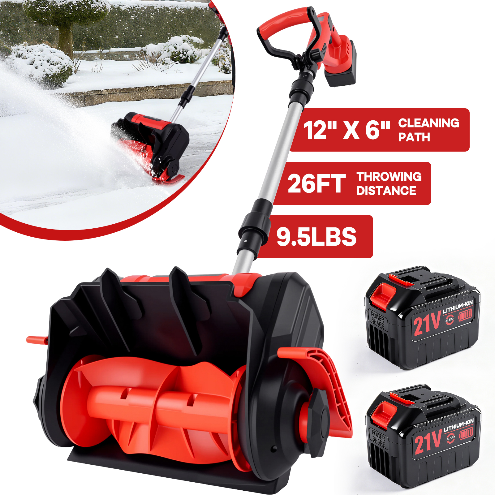 thumbnail video image 2 of UNTIMATY 12 inch 21V Single-Stage Battery Powered Snow Shovel Electric Snow Blower Cordless with Dual 4.5Ah Battery and Foldable Handle for Driveway, 2 of 11