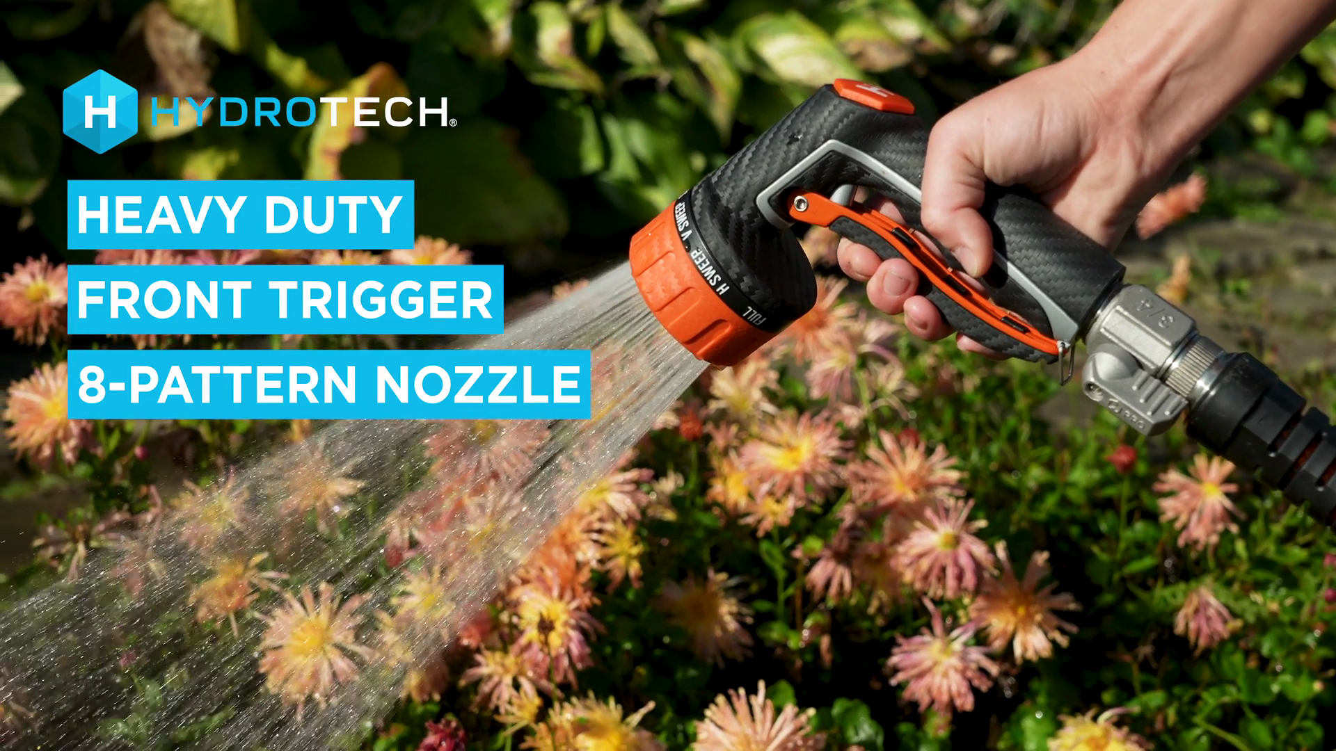 thumbnail video image 2 of HydroTech Heavy Duty Front Trigger 8 Pattern Hose Nozzle, 2 of 16