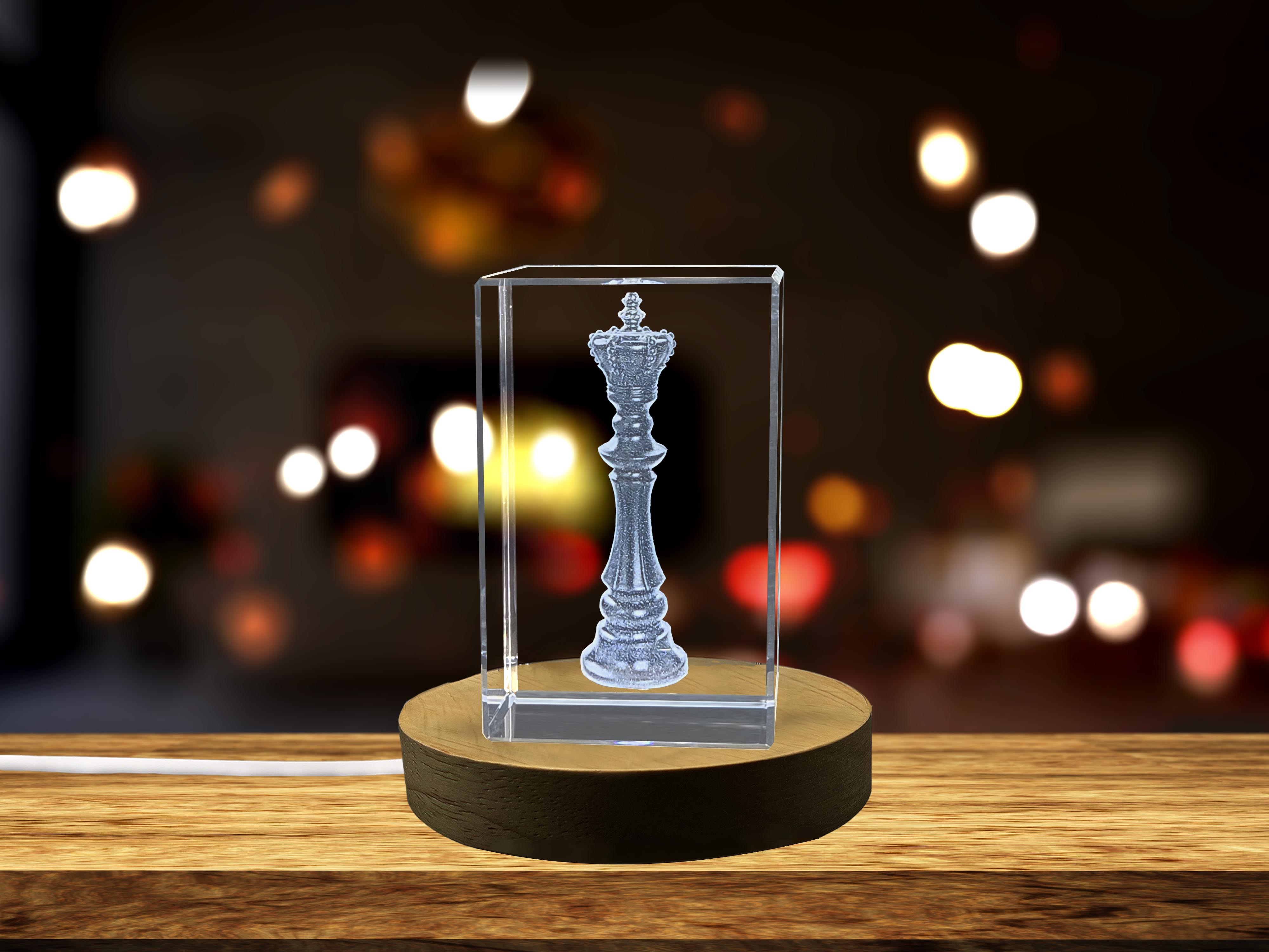 thumbnail video image 2 of Stunning 3D Engraved Crystal King Chess Piece Gift for the Chess Master, 2 of 7