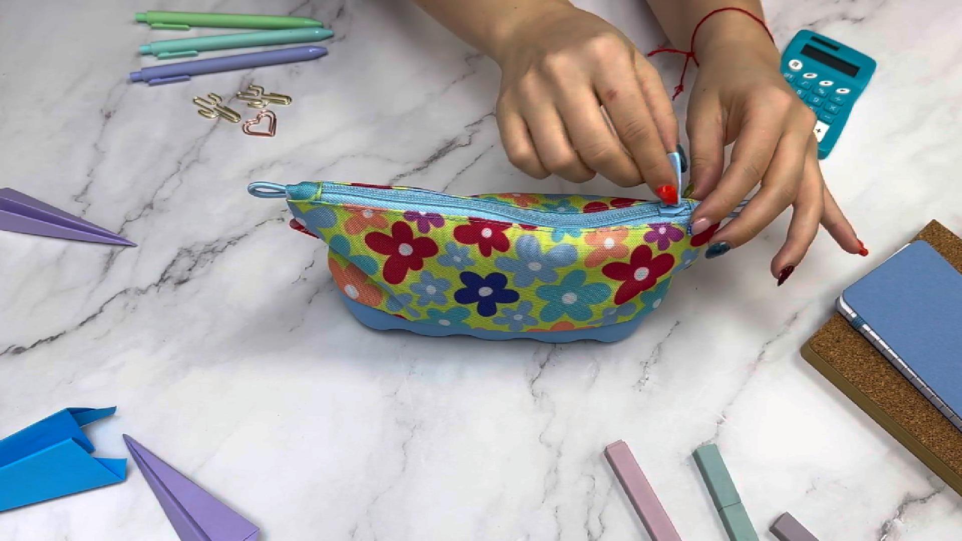 thumbnail video image 2 of ZIPIT Flowers Pencil Case for Girls | Silicone Large Capacity Pouch | Pencil Bag for School, 2 of 7