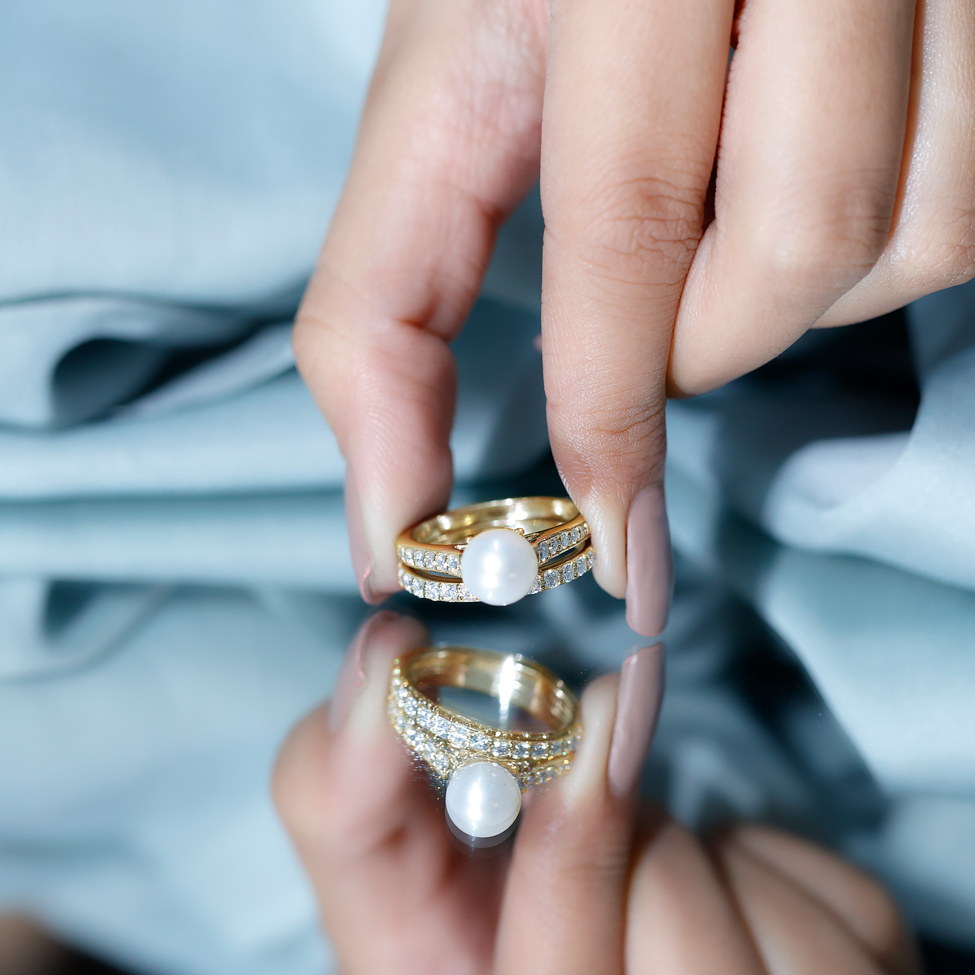 thumbnail video image 2 of Rosec Jewels Cultured Freshwater Pearl Wedding Bridal Ring Set - 7.48 Carat Engagement Ring with Band - AAA Quality, 10K White Gold, US 4.00, 2 of 8