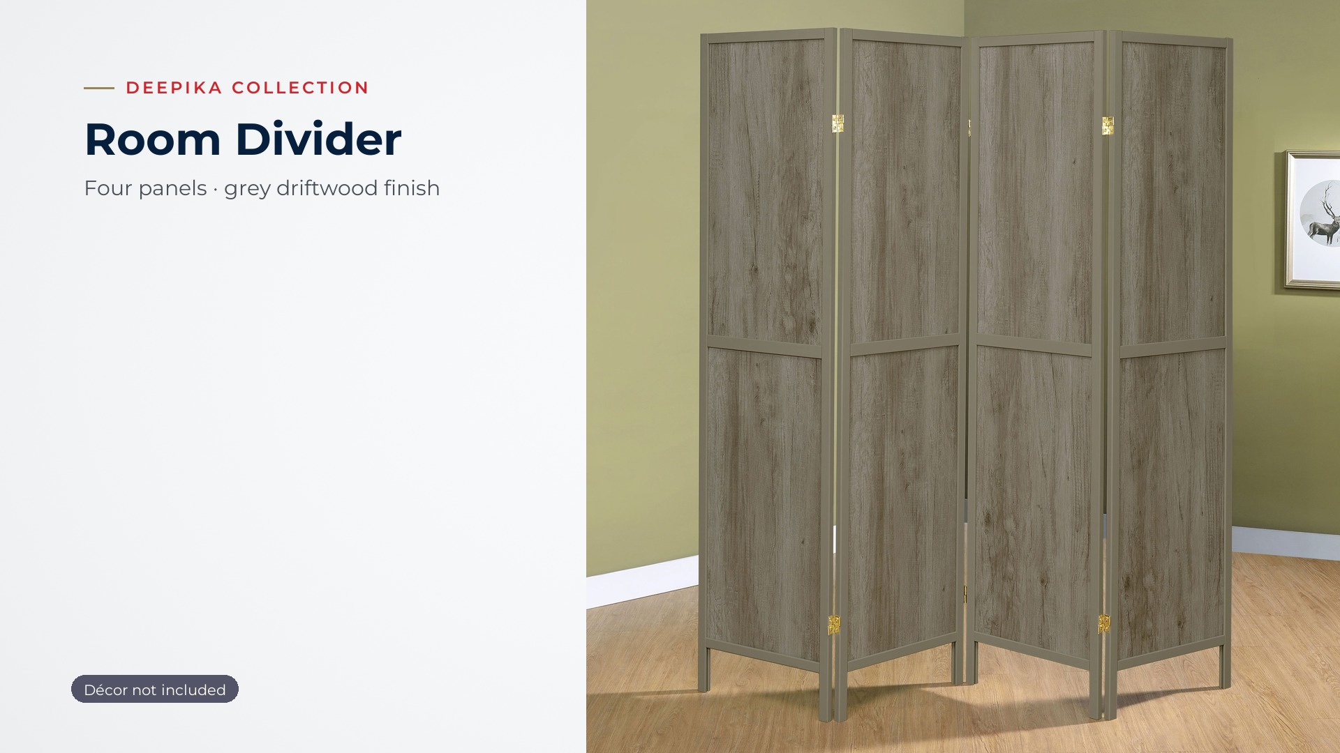thumbnail video image 2 of Coaster Deepika 4-Panel Room Divider Folding Screen, Grey Driftwood, 2 of 9