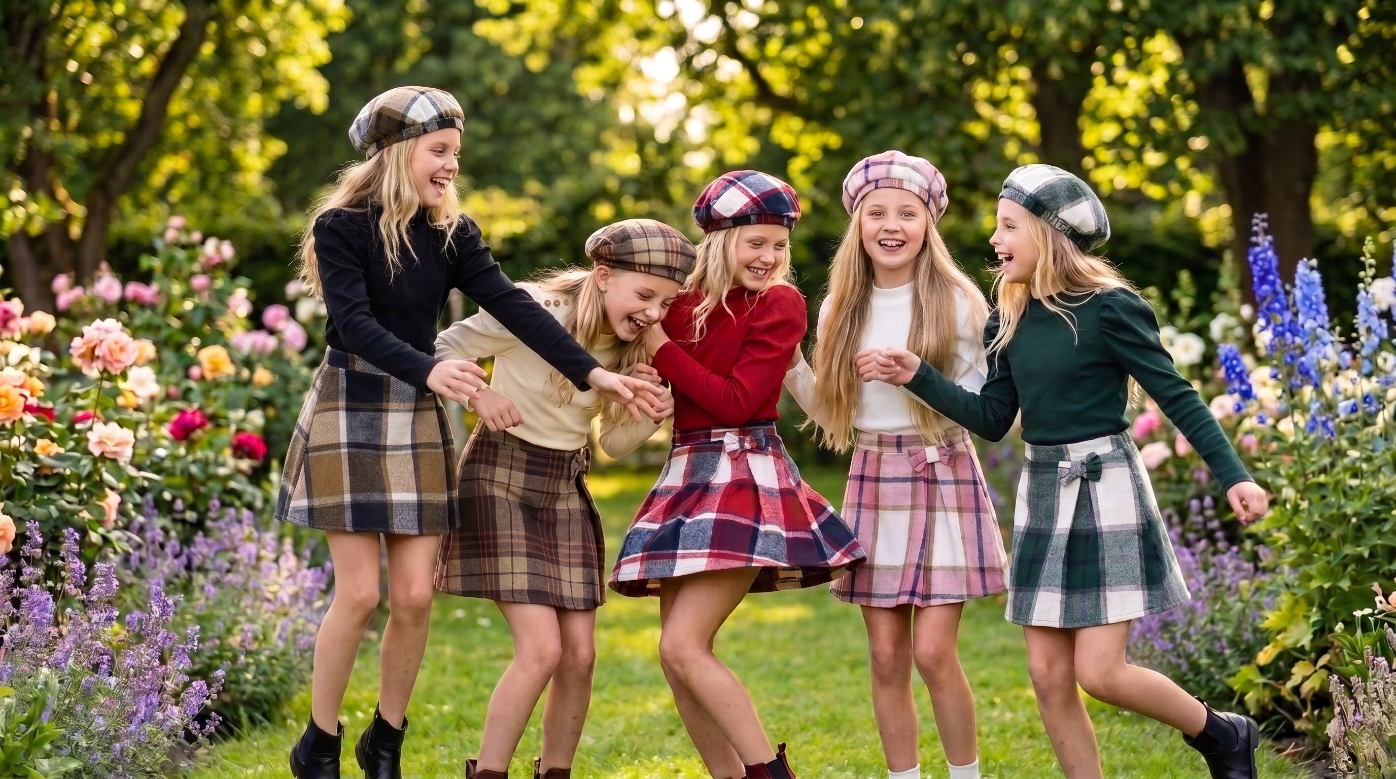 thumbnail video image 2 of PureChapter Girls 3 Piece Outfit Set, Puff Long Sleeve Ribbed Top, Plaid Bow A-Line Skirt & Matching Beret Hat Vintage Preppy Clothes for Teen Girls 6-14 Years, 2 of 8