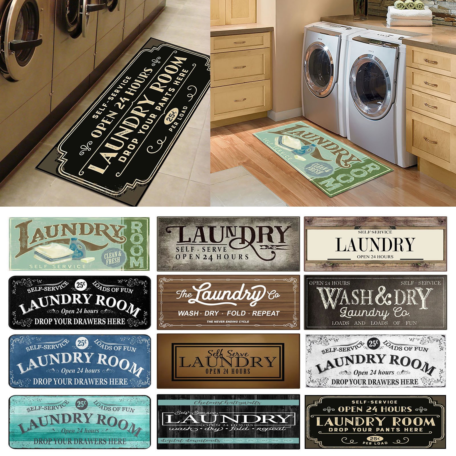 thumbnail video image 2 of SeekLGT Laundry Room Runner Rug, 16x47 Inch Non Slip Farmhouse Kitchen Mat, Washable Crystal Velvet Floor Carpet for Laundry Room and Hallway, 2 of 8