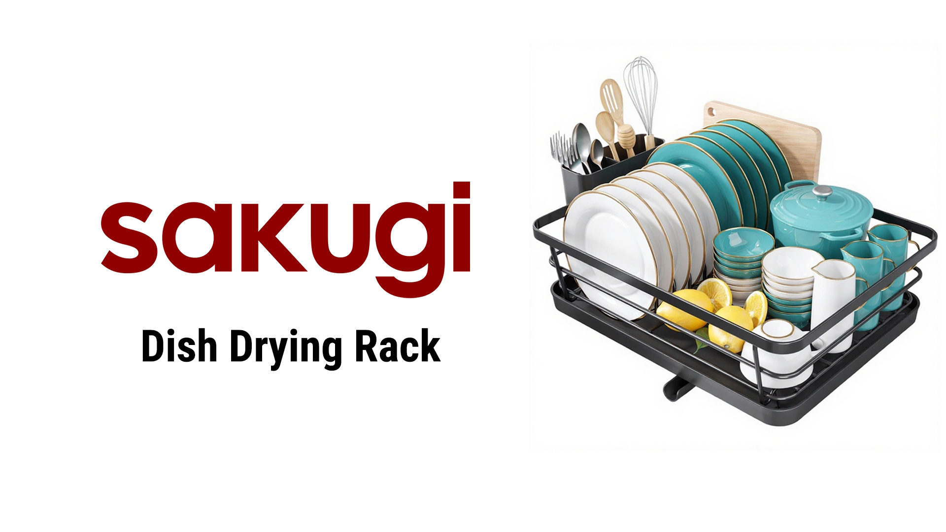 thumbnail video image 2 of Sakugi Dish Drying Rack, Compact Dish Racks for Kitchen Counter, 15''L x 12''W x 5''H , Black, 2 of 9