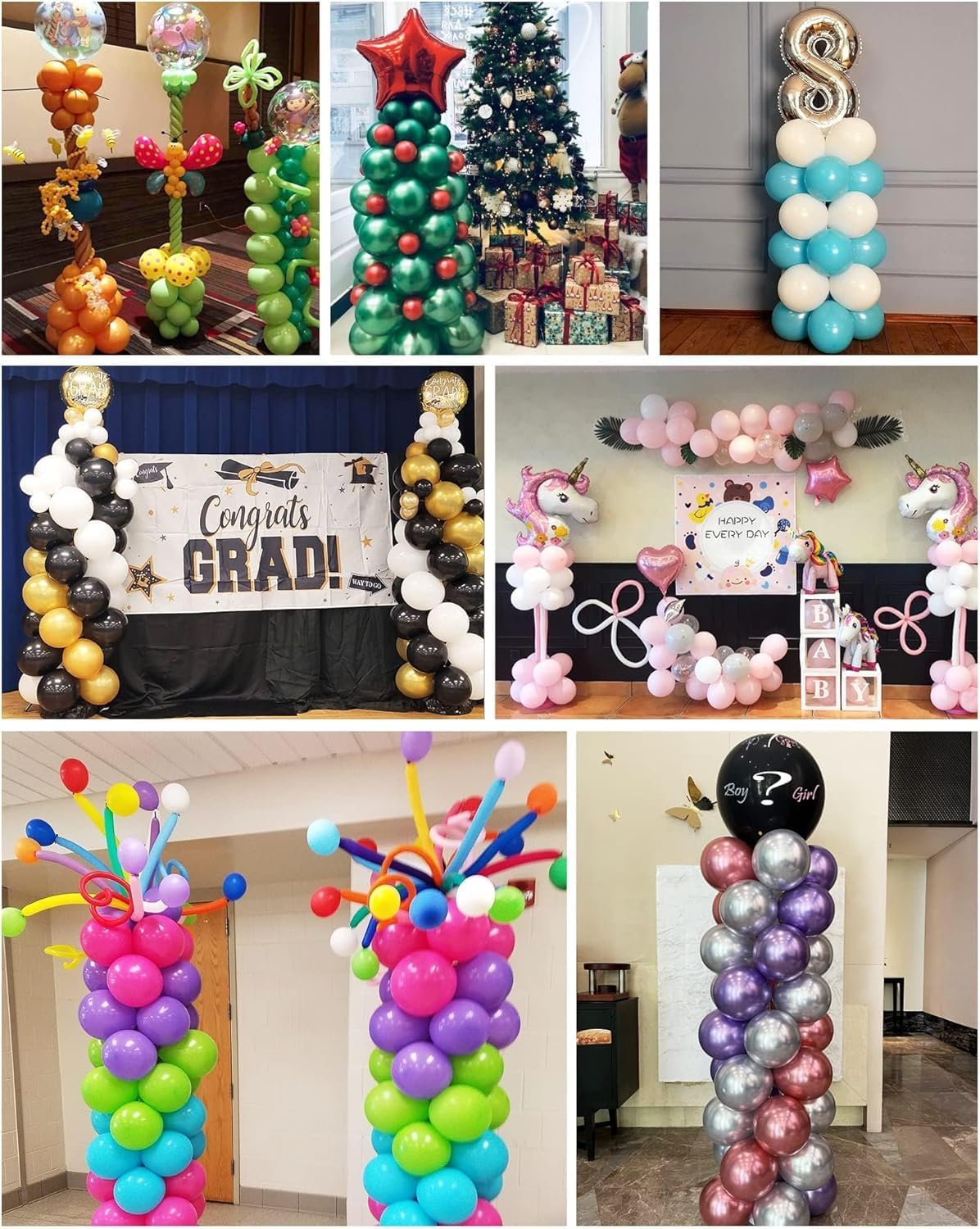 thumbnail video image 2 of YALLOVE Balloon Column Stand, Sets of 4, 1.5 ft to 7 ft Height Adjustable Balloon Column Kits for Party Decorations, 2 of 6