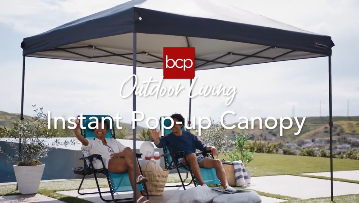 thumbnail video image 2 of Best Choice Products 8x8ft Easy Setup Pop Up Canopy w/ 1-Button Setup, Wheeled Case, 4 Weight Bags - White, 2 of 9