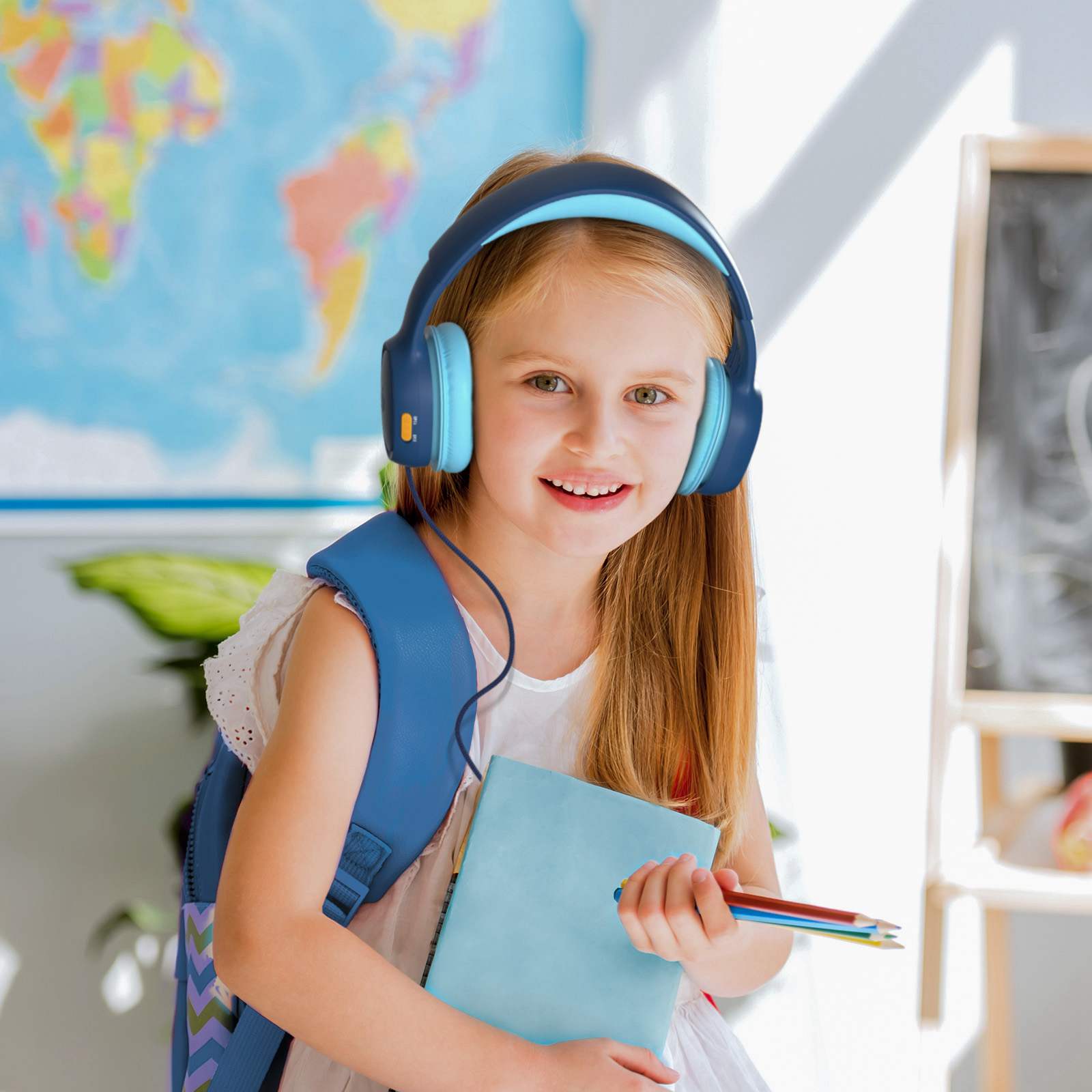 thumbnail video image 2 of Tronsmart KH01 Wired Headphones for School Travel, Safe Volume Limited, Foldable Lightweight Over-Ear Headphones for PC/Tablet - Blue/Pink, 2 of 10