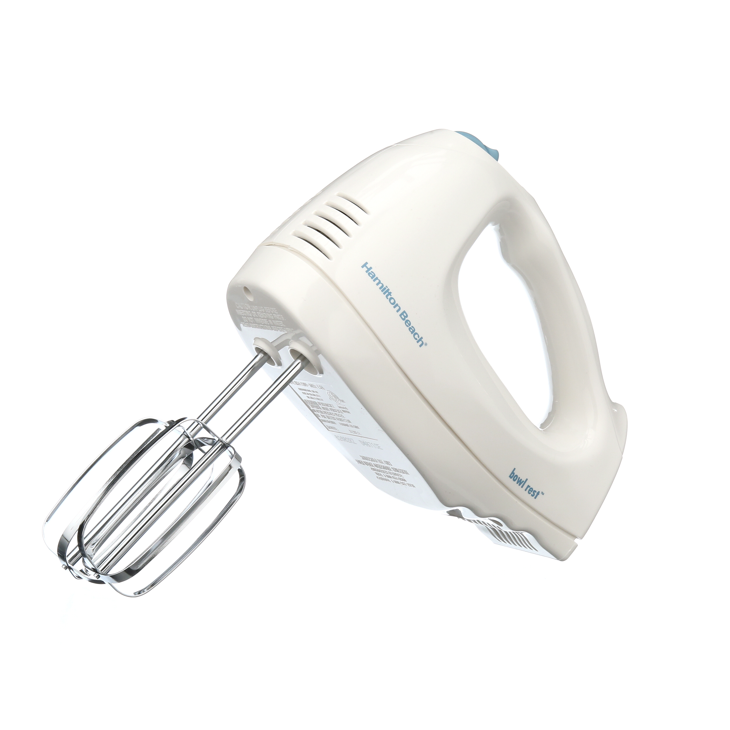 Hamilton Beach White 6 Speed Hand Mixer with Beaters, Whisk, and Snap-On  Case 62682RZ
