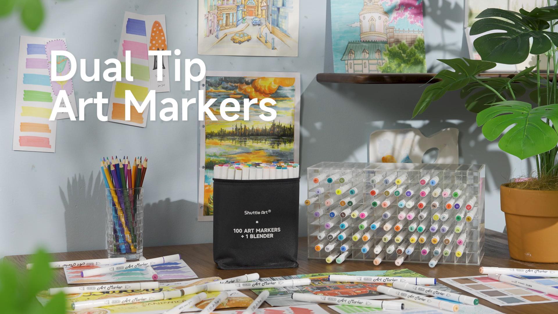 thumbnail video image 2 of Shuttle Art 101 Colors Dual Tip Alcohol Based Art Markers, 2 of 10