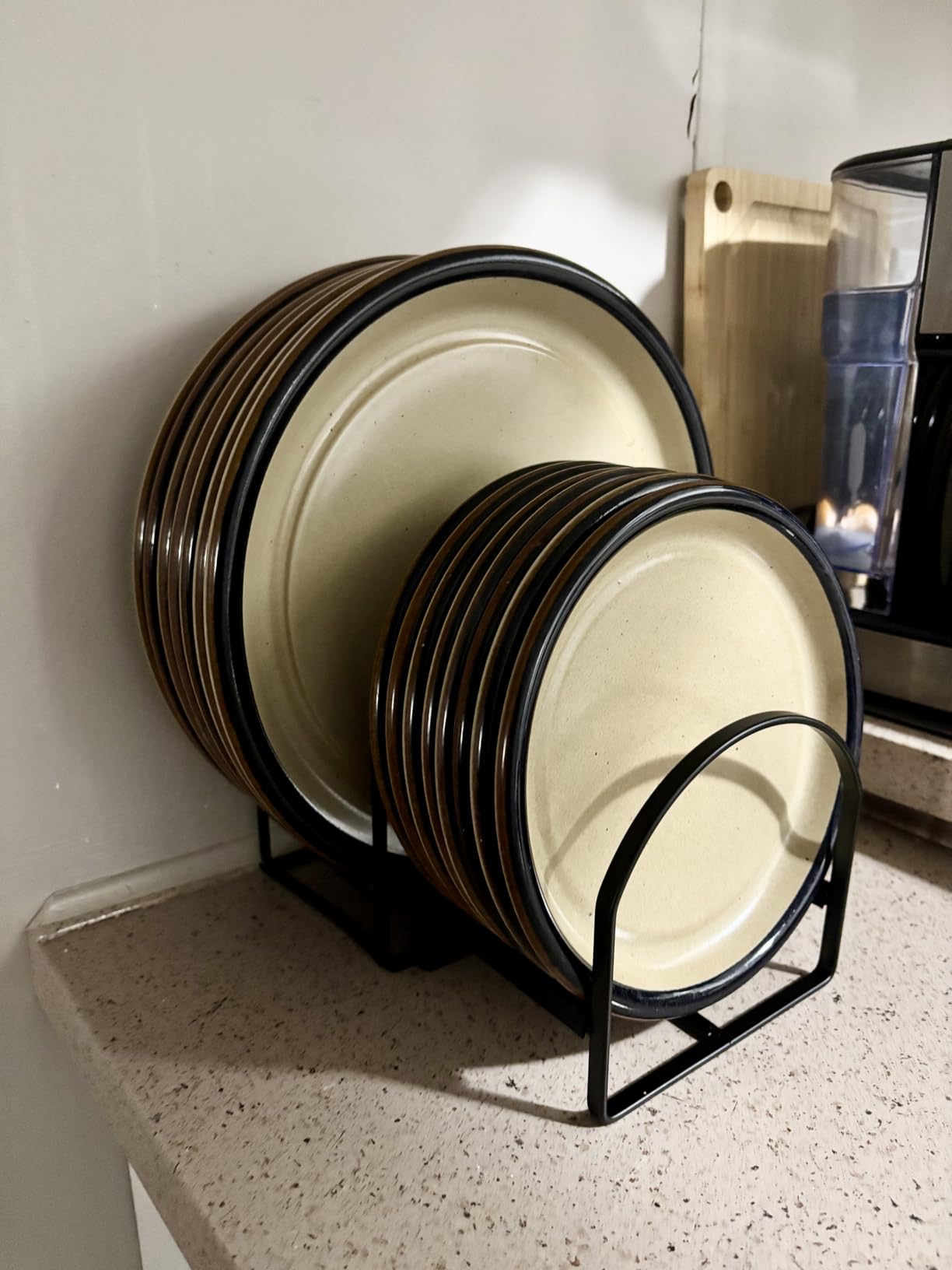 thumbnail video image 2 of 4 Pack Kitchen Plate Holder Organizer for Cabinet Space Saver Dinner Dish Plate Storage Rack Upright Dish Drying Racks Metal Dish Racks Stand for Cupboard and Countertop 2 Large 2 Small Black, 2 of 9