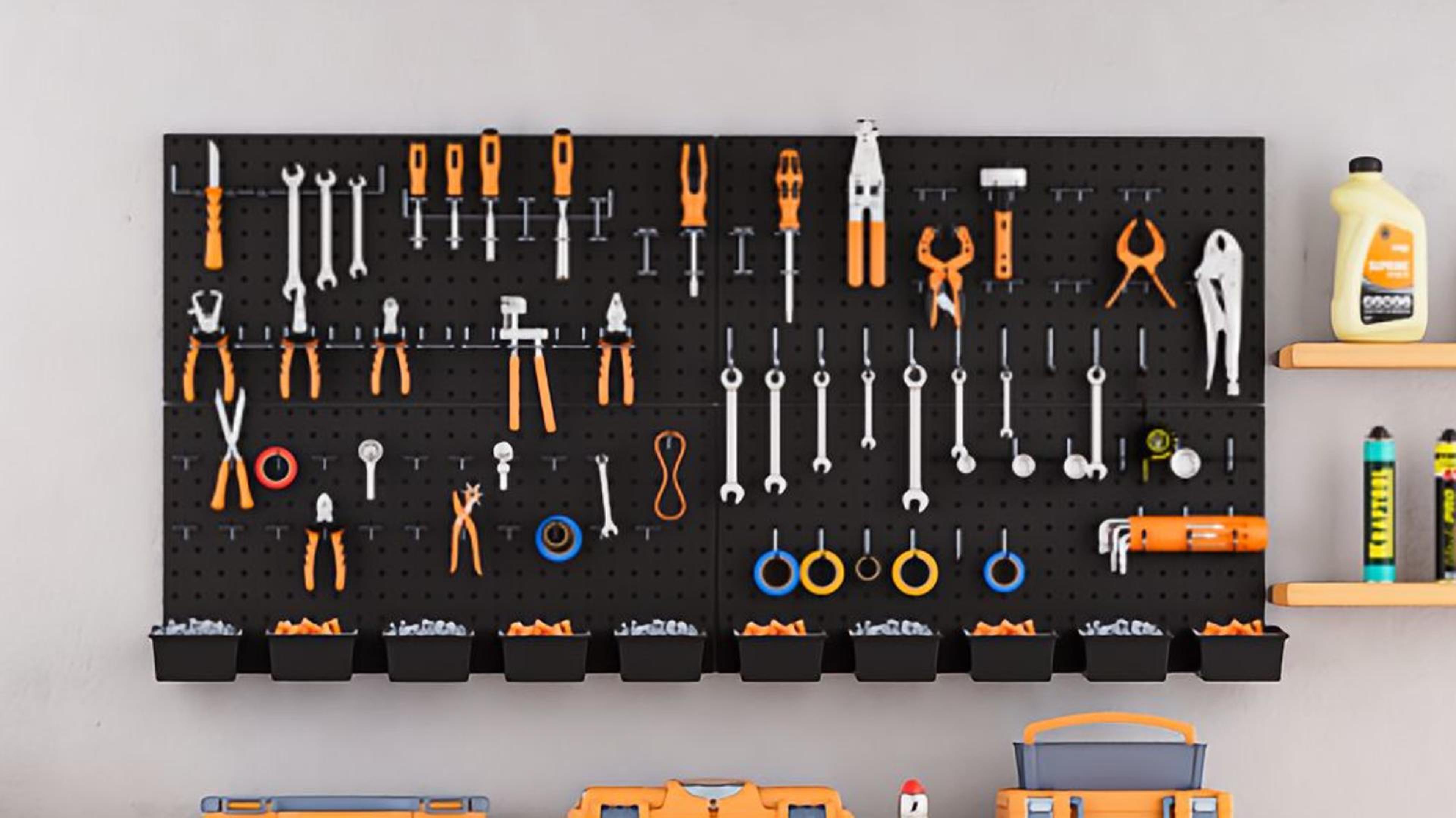 thumbnail video image 2 of INCLY 158PCS Metal Pegboard Wall Organizer, 48x24 Inch White Pegboard Panels Tool Organizer Kit with Accessories Hooks and Bins, Peg Board Utility Tool Storage for Garage Workbench Shed, 2 of 8