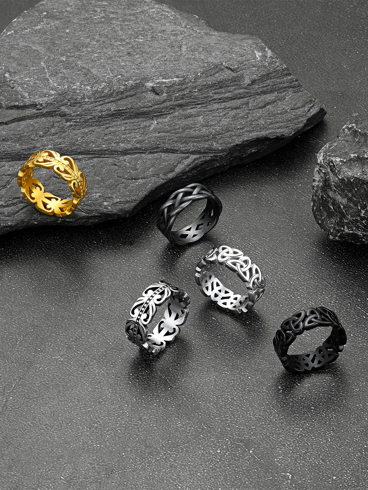 thumbnail video image 2 of FaithHeart Celtic Knot Band Rings for Men Silver Stainless Steel Viking Irish Engagement Bands Ireland Finger Charms Vintage Promise Rings Christmas Jewelry Gift Size 13, 2 of 8