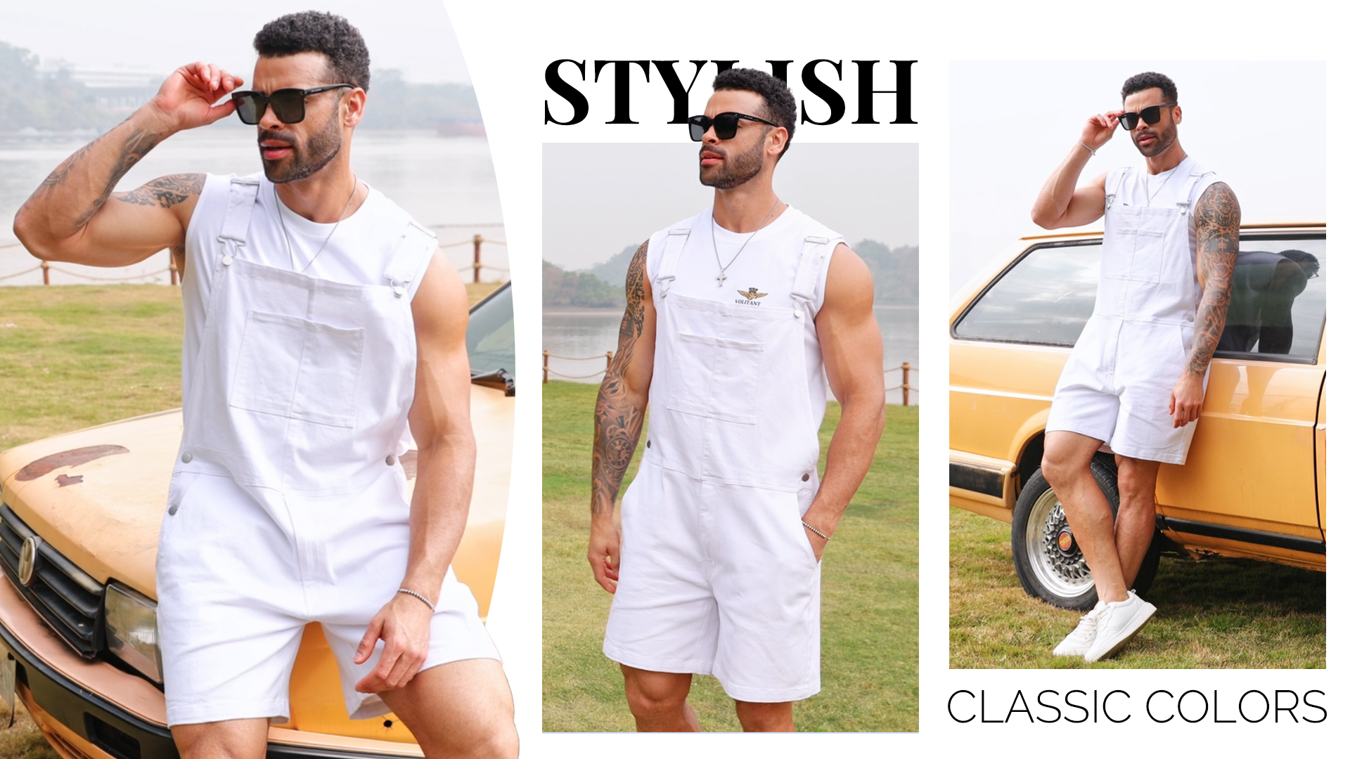 thumbnail video image 2 of Denim Overalls for Men Jean Shorts Jumpsuit Work Bibs Coveralls with Zipper, 2 of 9