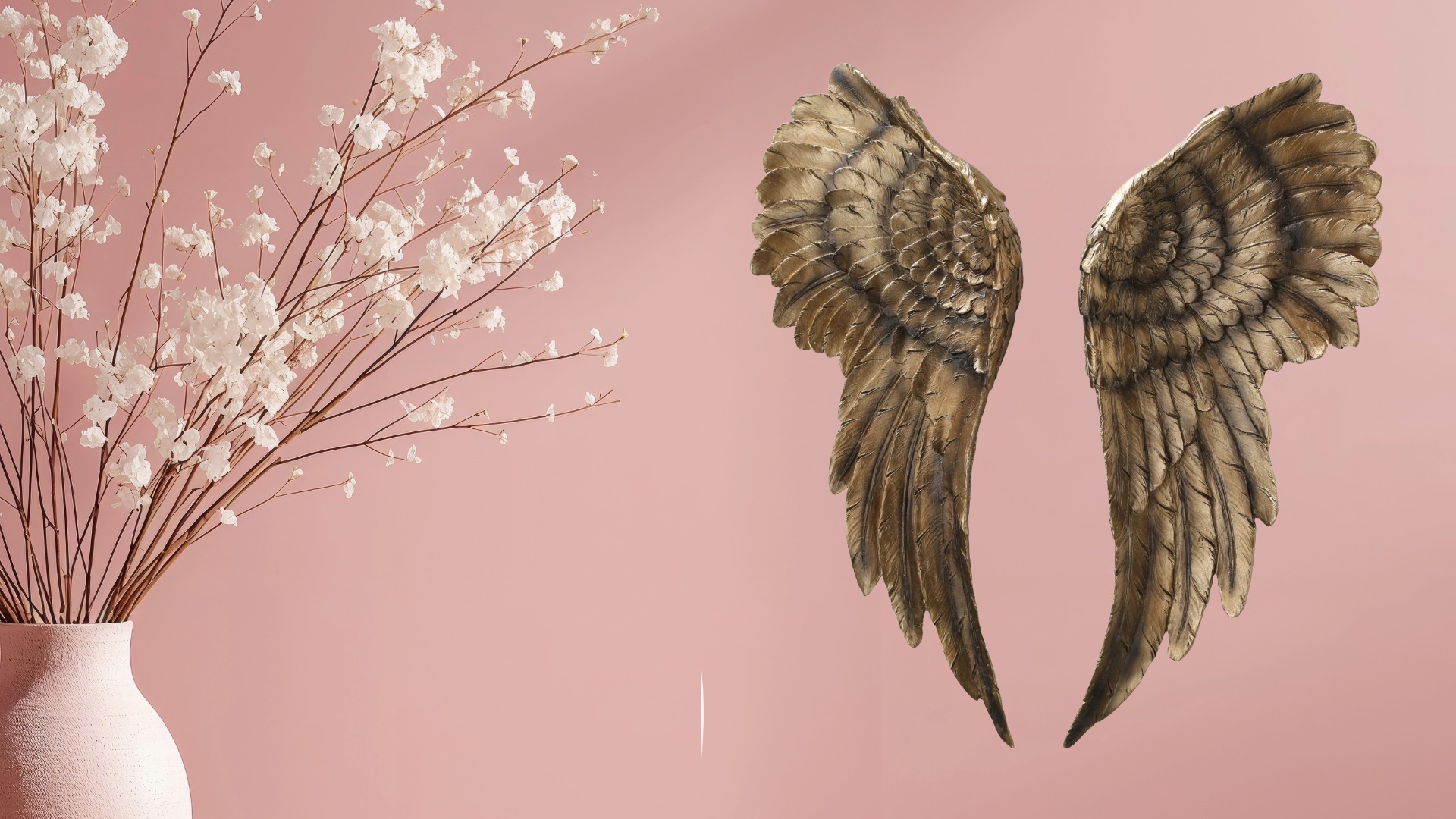 thumbnail video image 2 of WHW Whole House Worlds Grand Tour Angel Wings, 2 Piece Set, Vintage Style, Antique Golden Gilt, Artisinal Design, Hand Crafted, Bas Relief Sculptures, 21.75 H, 2 of 9