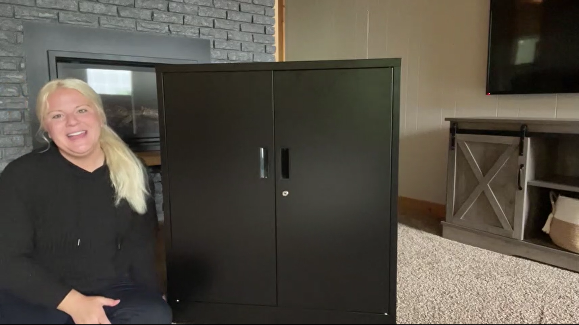thumbnail video image 2 of Metal Storage Cabinet, Locking Storage Cabinet with Adjustable Shelves, 36.2" H Steel Cabinet for Garage, Home, Office, Utility Room-Black, 2 of 7