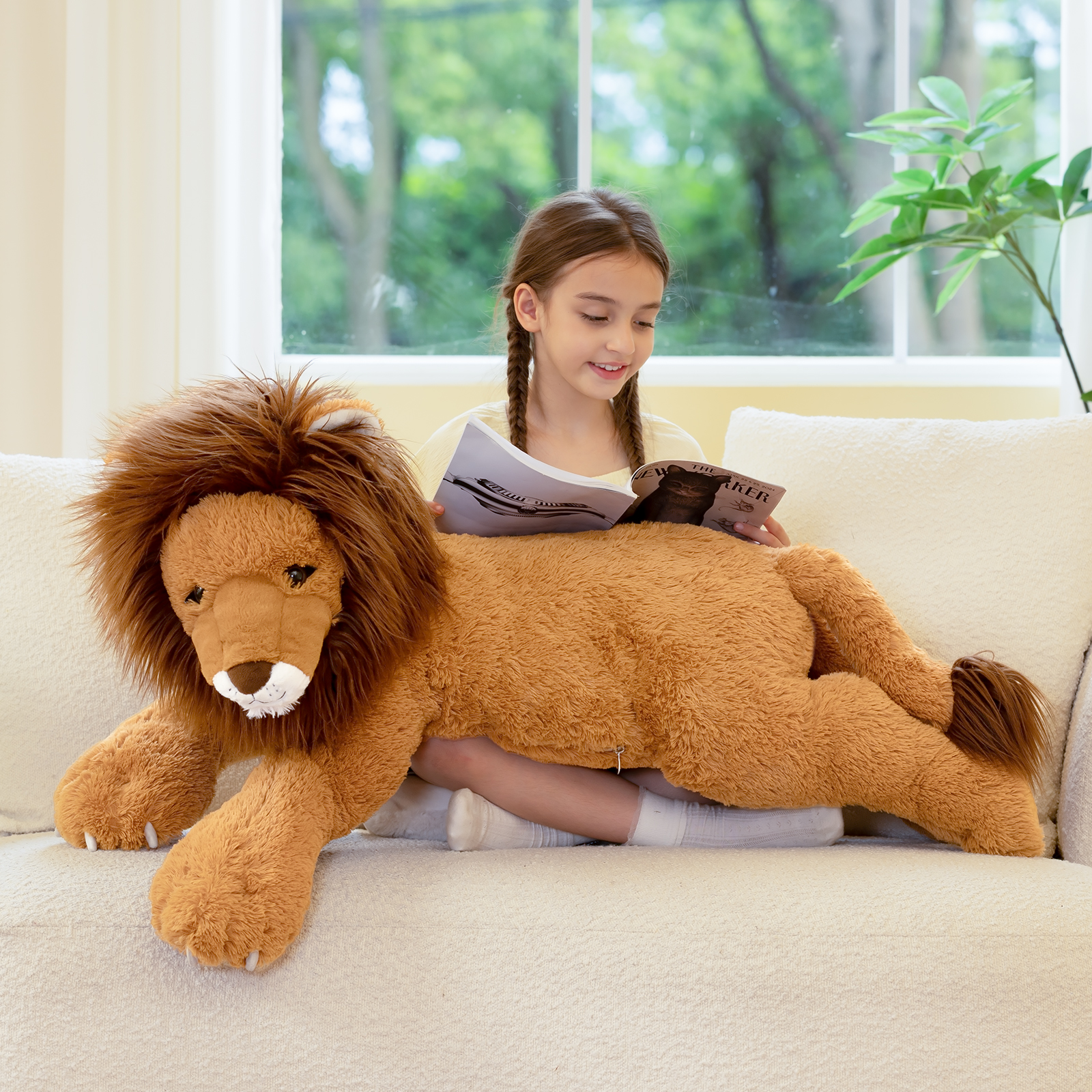 thumbnail video image 2 of MorisMos 43'' Giant Lion Stuffed Animal Realistic Large Lion Plush Toy, 2 of 8