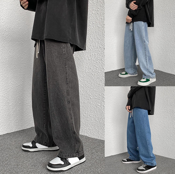 thumbnail video image 2 of snowsong Mens Jeans Baggy Jeans Men Men's Fashion Big Loose Relaxed Fit Straight Leg Jeans Denim Pants Mens Pants Light blue 3XL, 2 of 10