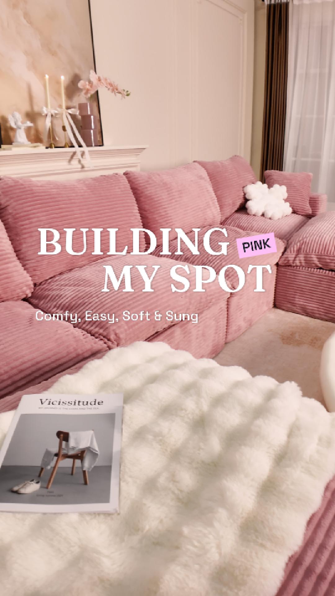 thumbnail video image 2 of LAKPS 106.3" Modular Sectional Couch, Deep Seat Modular Couch for Families and Apartment Dwellers, No Assembly Required, Comfortable Sofa for Living Room, Corduroy, Pink, 2 of 10