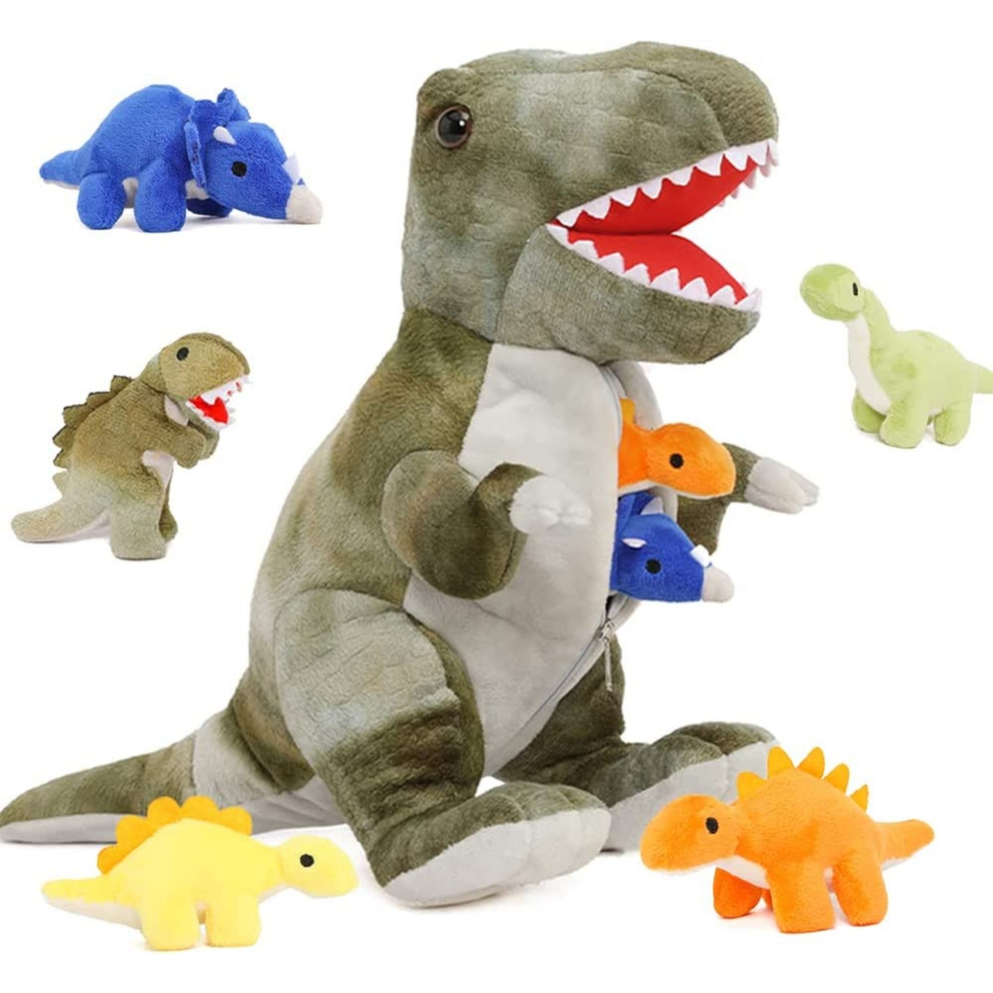 thumbnail video image 2 of MorisMos 19" Dinosaur Stuffed Animal Mommy Dinosaur with 5 Baby Plush Toys, 2 of 9