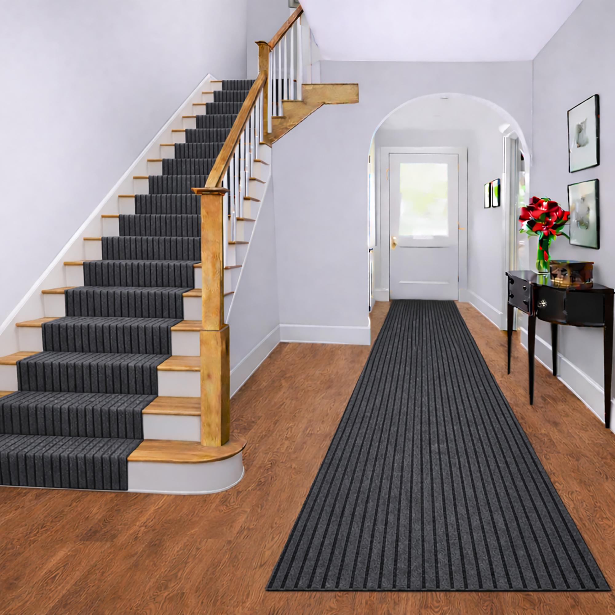 thumbnail video image 2 of 31 in. Wide x Cut-to-Length – Non-Slip, All-Weather, Heavy-Duty Utility Runner Rug – Absorbent, Dirt-Trapping, Kid and Pet Safe for Entryways and High-Traffic Areas, Charcoal, 2 of 12