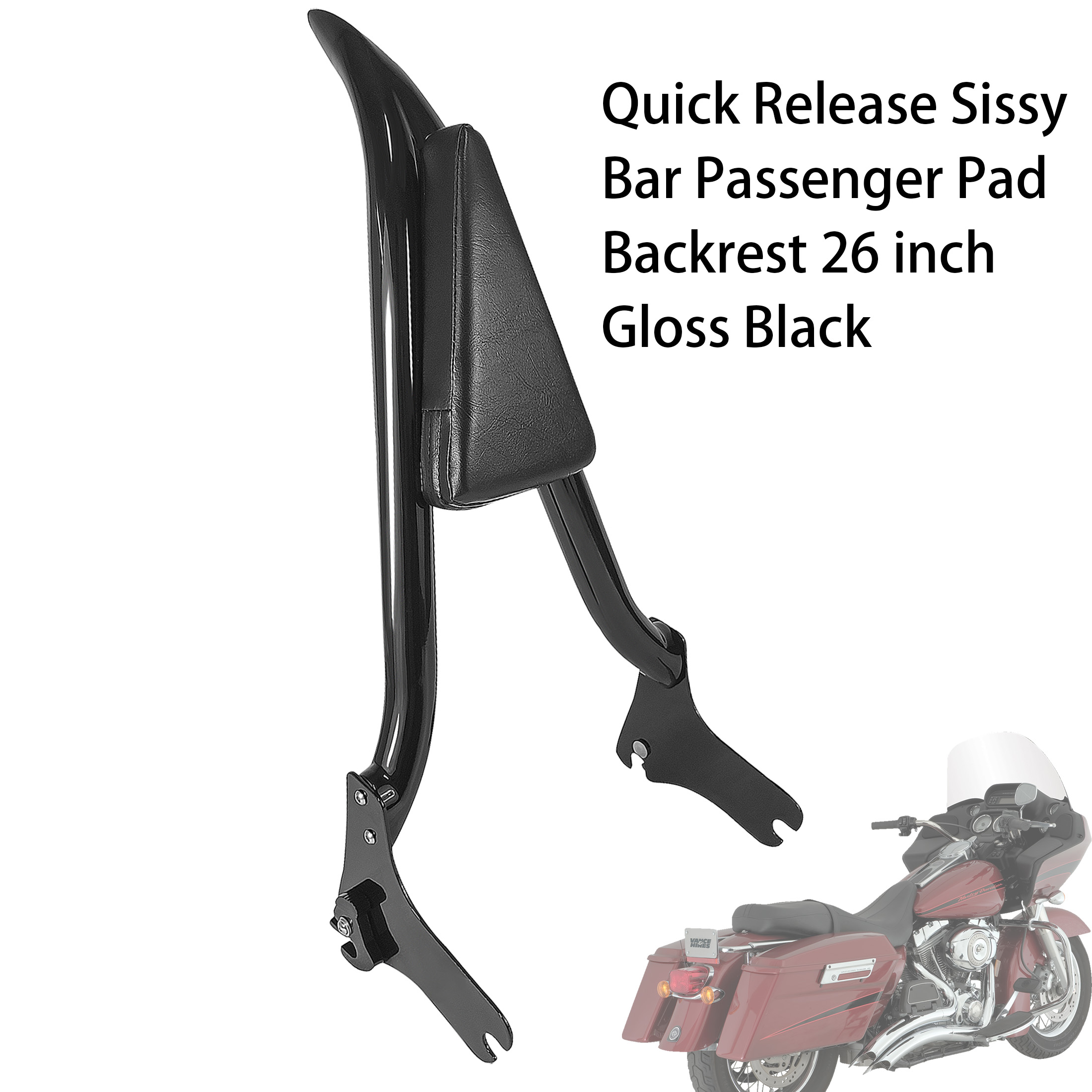 thumbnail video image 2 of Fjpacemt 26" Backrest Detachable Sissy Bar for 1997-08 Motorcycle HD Touring Road King Electra Glide, 2 of 8
