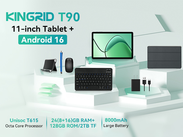 thumbnail video image 2 of Android Tablet, 11 inch Android 16 Tablet, 8000mAh, 24GB RAM 128GB ROM 2TB Expand FHD Touchscreen, 13MP+5MP Dual Camera, Octa-core Processor, Gemini AI, GPS, Widevine L1, 2 of 10