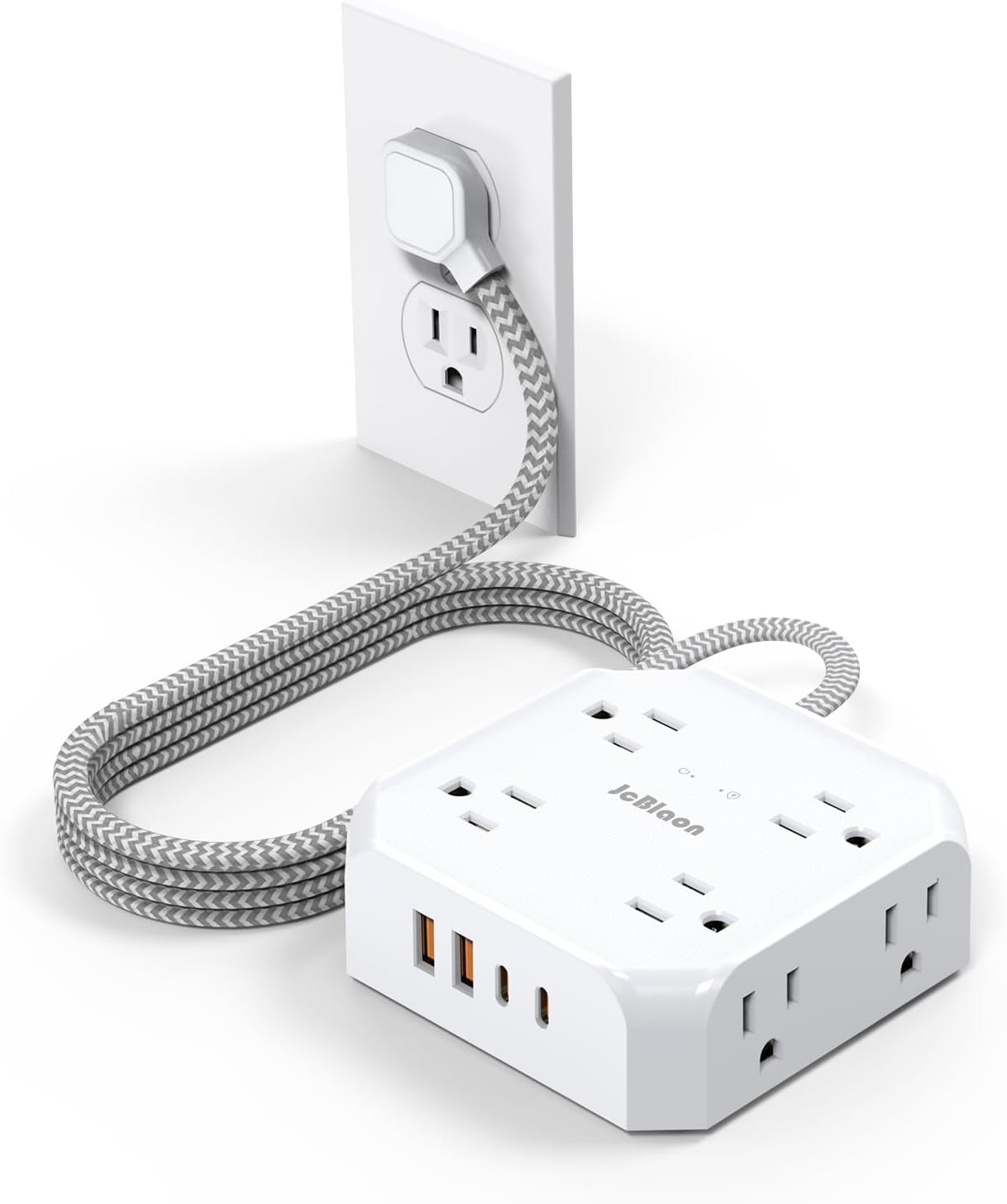 thumbnail video image 2 of 15Ft Long Extension Cord with Multiple Outlets, Flat Plug Surge Protector Power Strip, 8 Outlets & 4 USB Ports (2 USB C), Desk Charging Station for indoor Home Office, College Dorm Room Essentials, 2 of 13