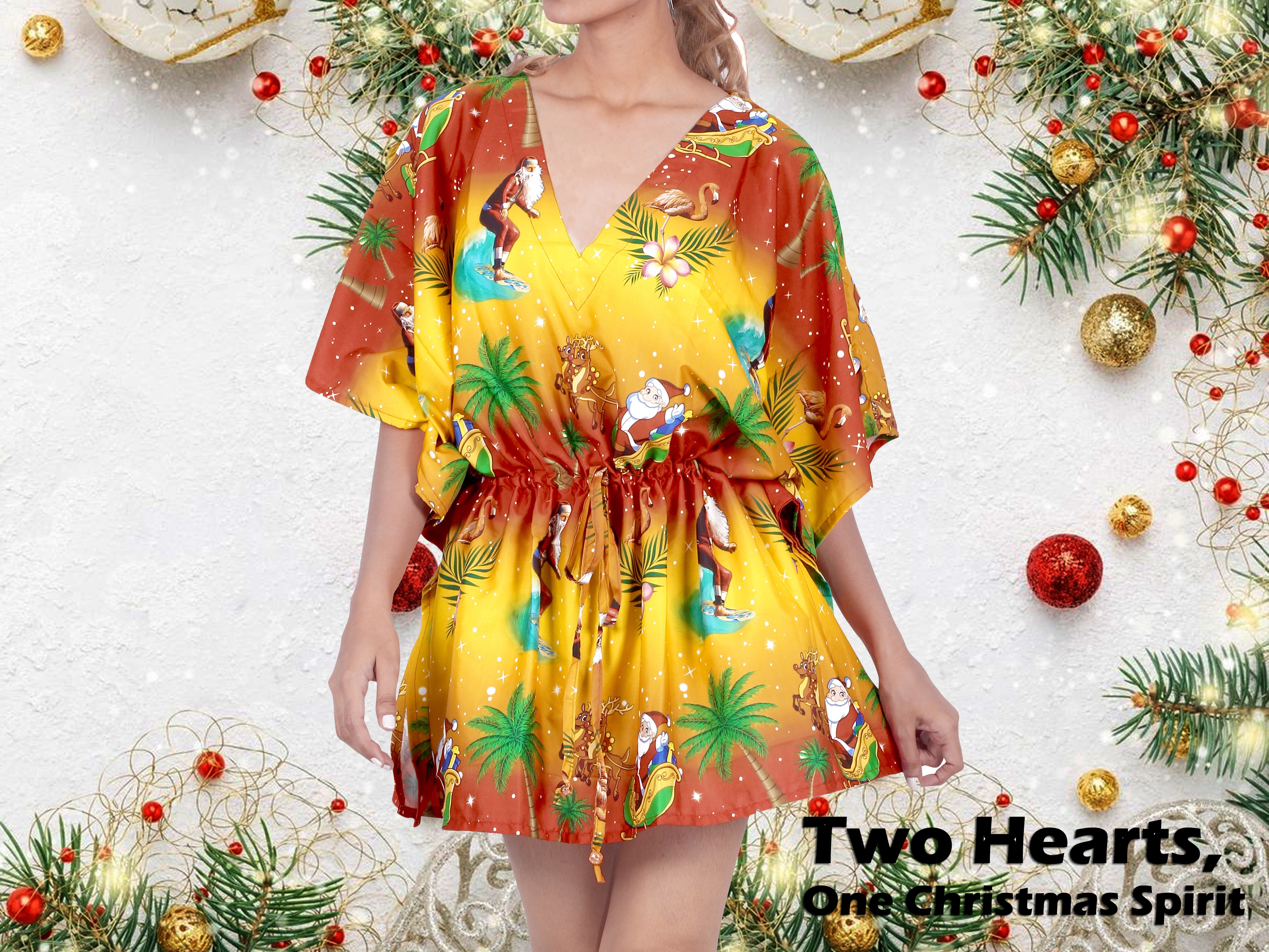 thumbnail video image 2 of HAPPY BAY Women's Swimsuit Coverups for Women Swim Beach Dress Cover Ups for Swimwear Christmas Tree Cover up Bathing Suit 3X-4X Xmas Orange, Santa Surf, 2 of 6