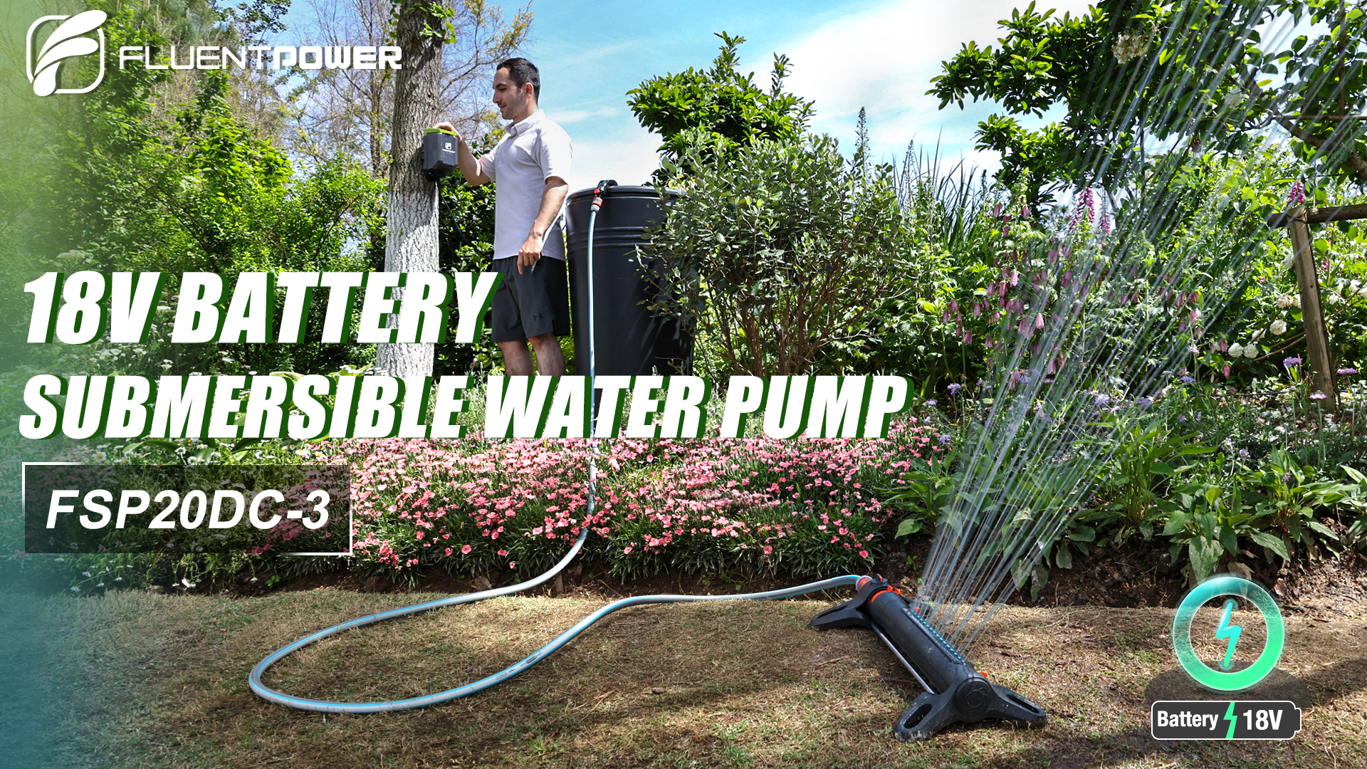 thumbnail video image 2 of FLUENTPOWER Cordless Submersible Water Transfer Pump, 530 GPH, 65.6-Ft Max Lift, 18V(No Battery, no charger), 2 of 12