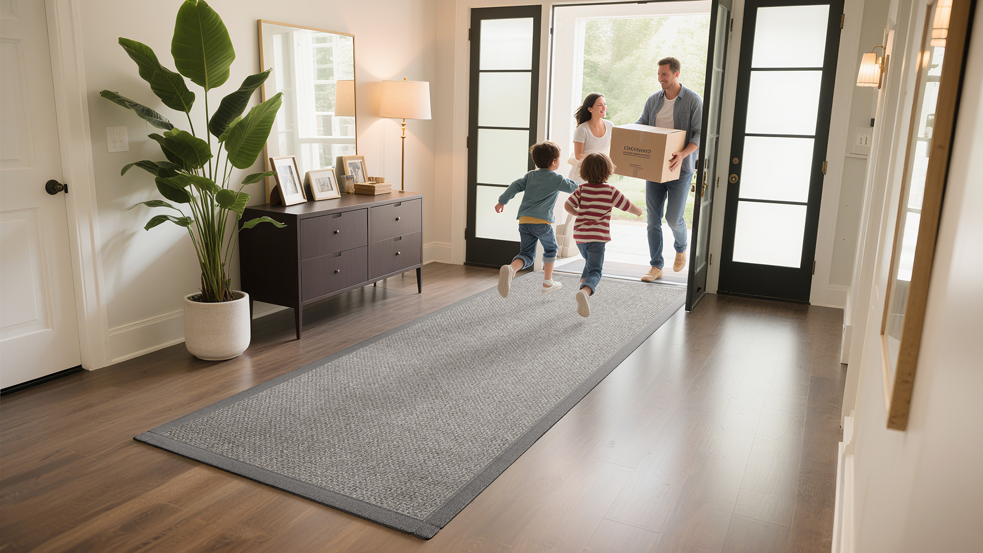 thumbnail video image 2 of QiCaiJia Hallway Runner Rug 2x5 ft Gray Jute Like Kitchen Runner Mat Rugs Non Slip, Woven Soft Entryway Farmhouse Runner Boho Floor Carpet for Indoor Laundry Hall Backdoor Bedroom Living Room, 2 of 7