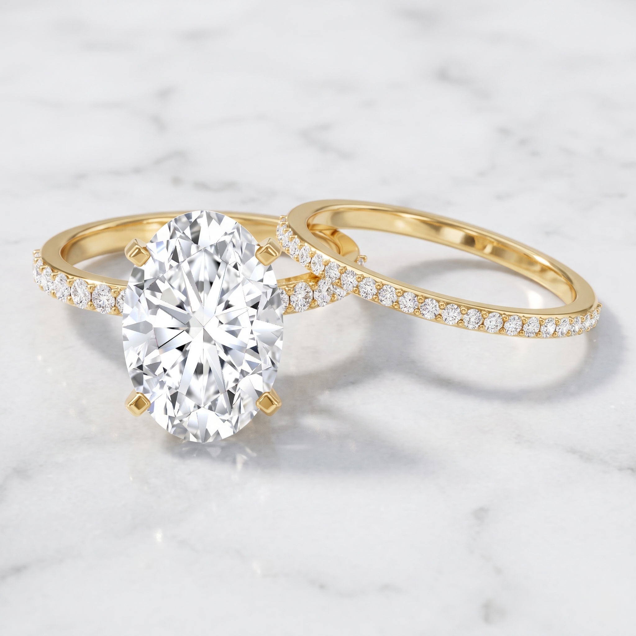 thumbnail video image 2 of Rosec Jewels IGI Certified Lab Grown Diamond 4 Carat Engagement Ring with Band (E-VS1 Quality) - Big Oval Wedding Ring Set, 10K White Gold, US 7.00, 2 of 8