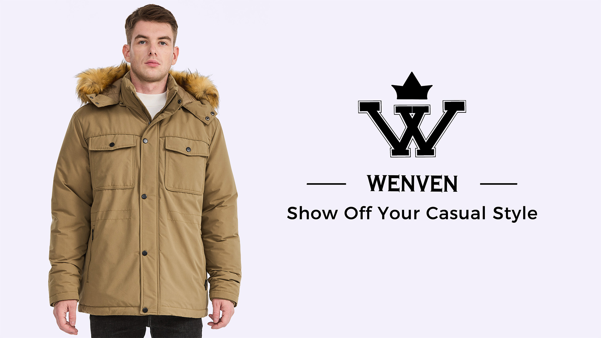 thumbnail video image 2 of WenVen Men's Winter Warm Coat Puffer Jacket Thicken Waterproof Parka Khaki 2XL, 2 of 11