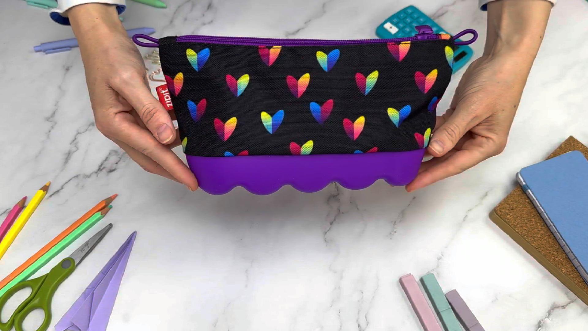 thumbnail video image 2 of ZIPIT Hearts Pencil Case for Girls | Silicone Large Capacity Pencil Pouch | Pencil Bag for School, College and Office, 2 of 7