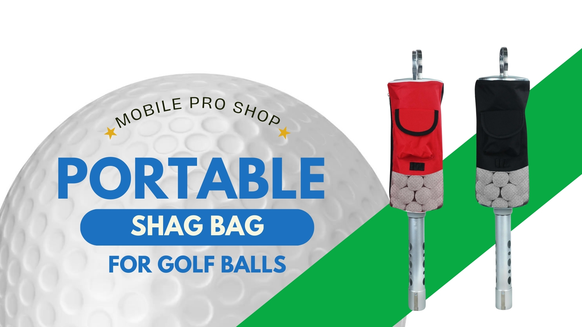 thumbnail video image 2 of Mobile Pro Shop Shag Bag Golf Ball Retriever – Shag Bags for Golf Balls w/ Aluminum Tube & Handle - Holds up to 80 Balls, Black, 2 of 8