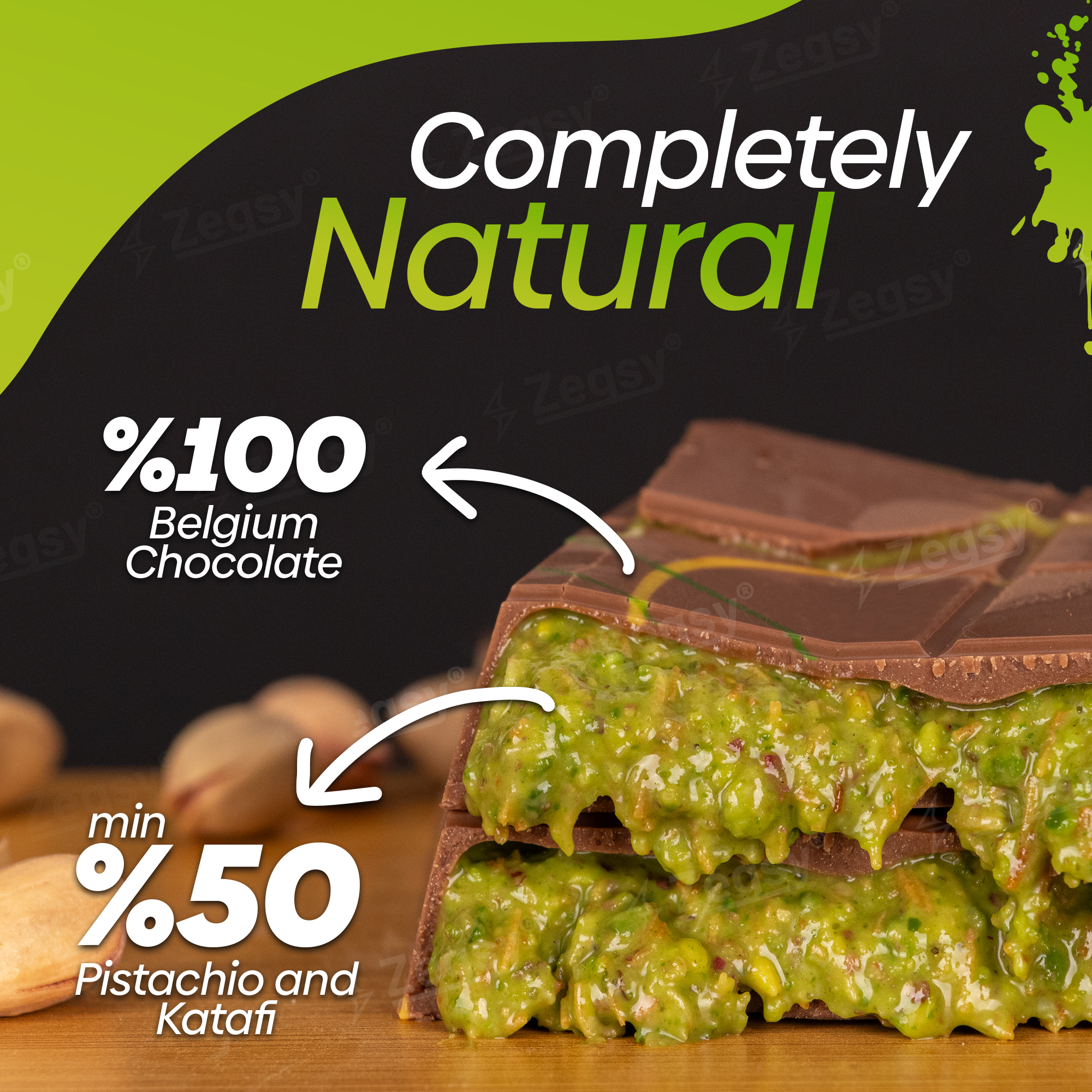thumbnail video image 2 of ZEGSY Exotic Belgian Chocolate Pistachio Kunafa Bar, 7.5 oz, Individually Wrapped Gourmet Treats, 2 of 12