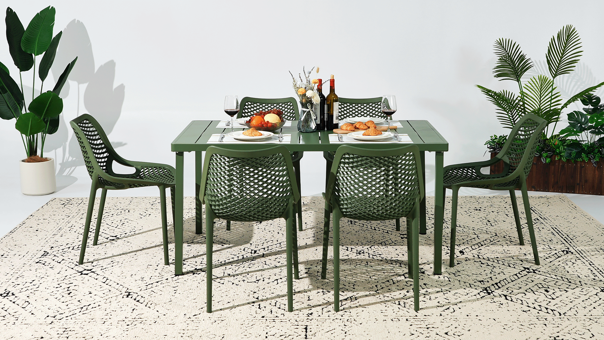 thumbnail video image 2 of WestinTrends Playa 7-Piece Outdoor Metal Patio Dining Table Set With Stackable Patio Chairs, Red, 2 of 16