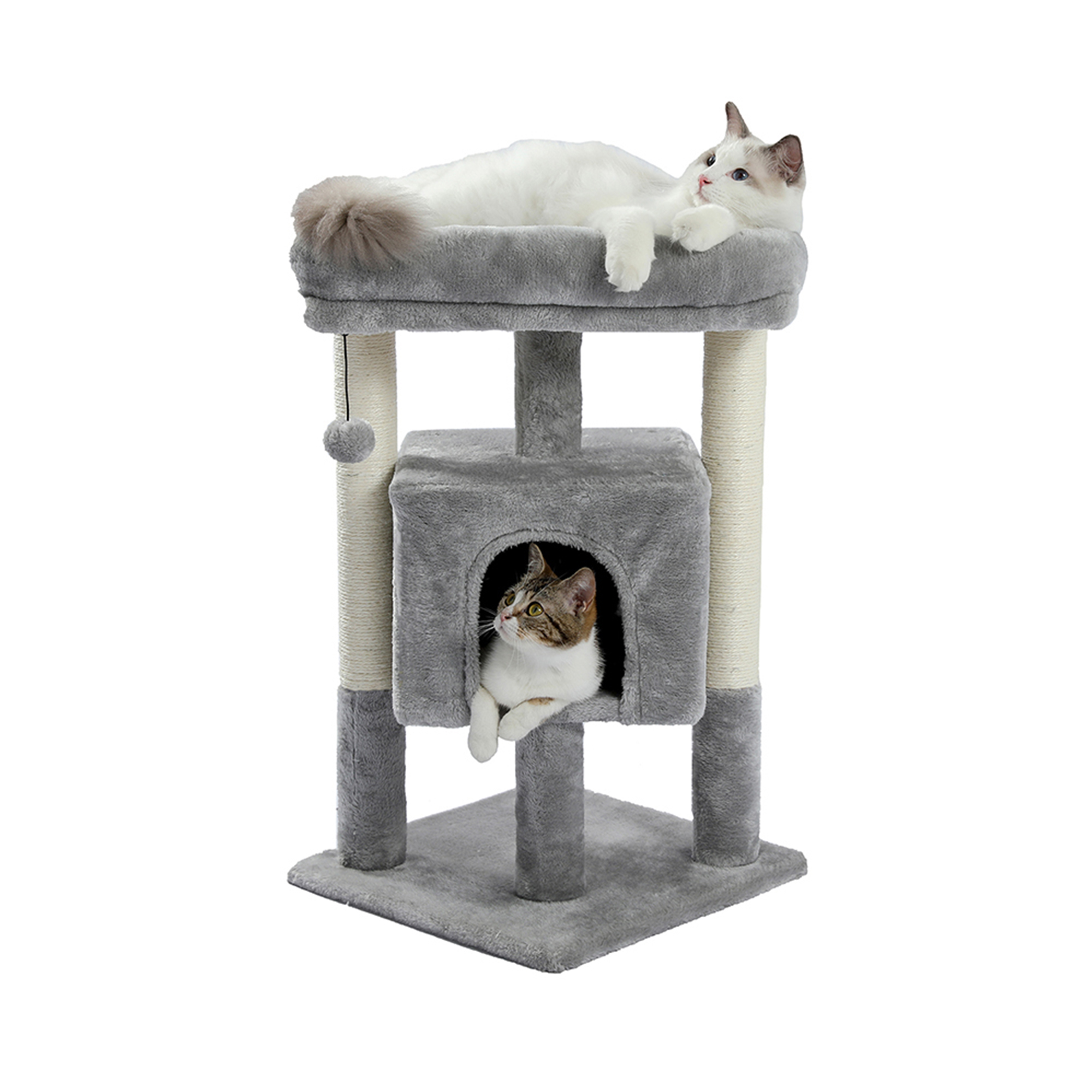 thumbnail video image 2 of Pefilos Cat Tree Cat Houses for Outdoor Cats Cat Condo for Large Cats with Sisal Scratching Posts, Cat Nest for Indoor Cats Plush Perch, Cat Tower Furniture Cat Bed, Gray, 2 of 16